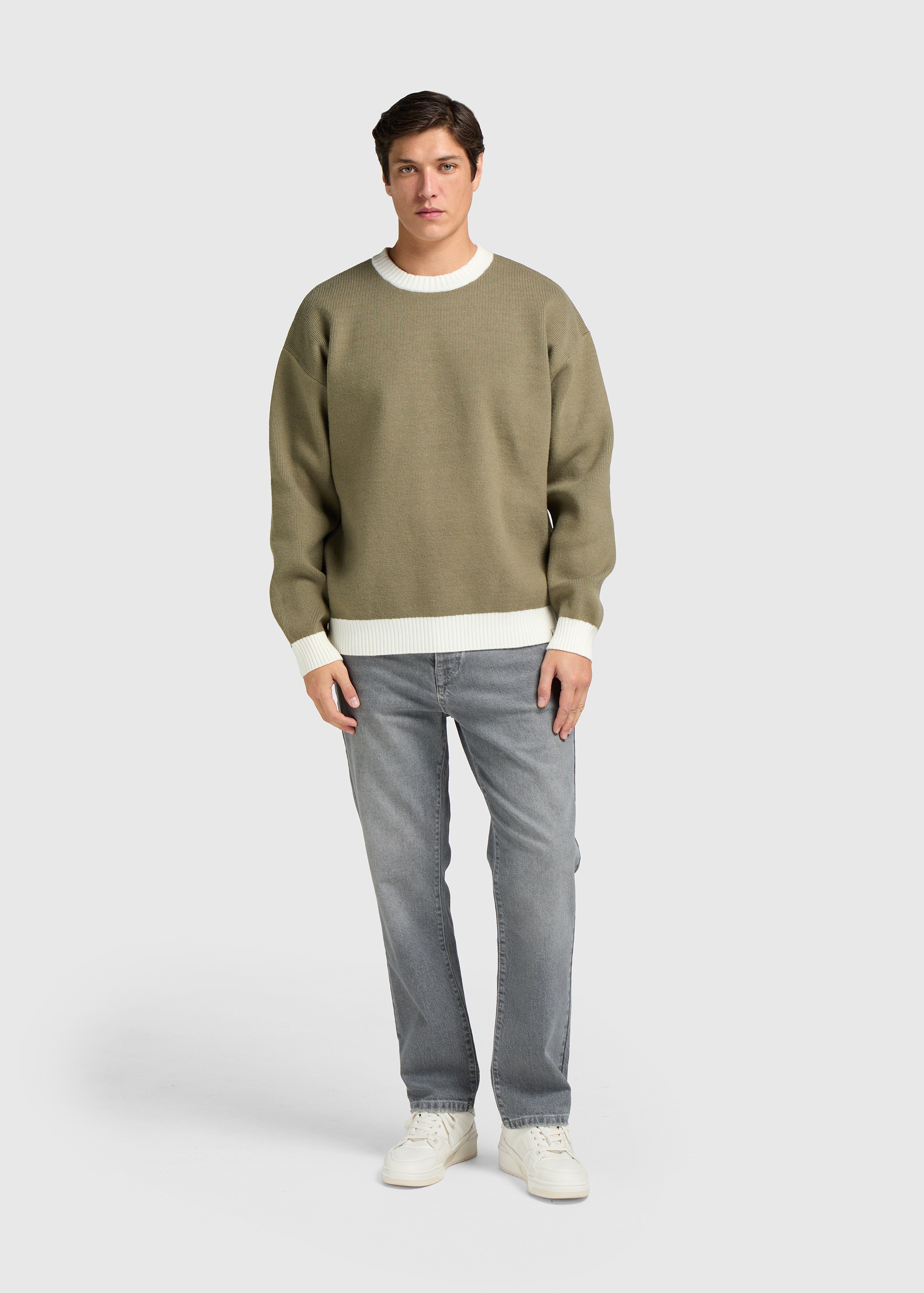 Contrast Knit Crewneck - Green