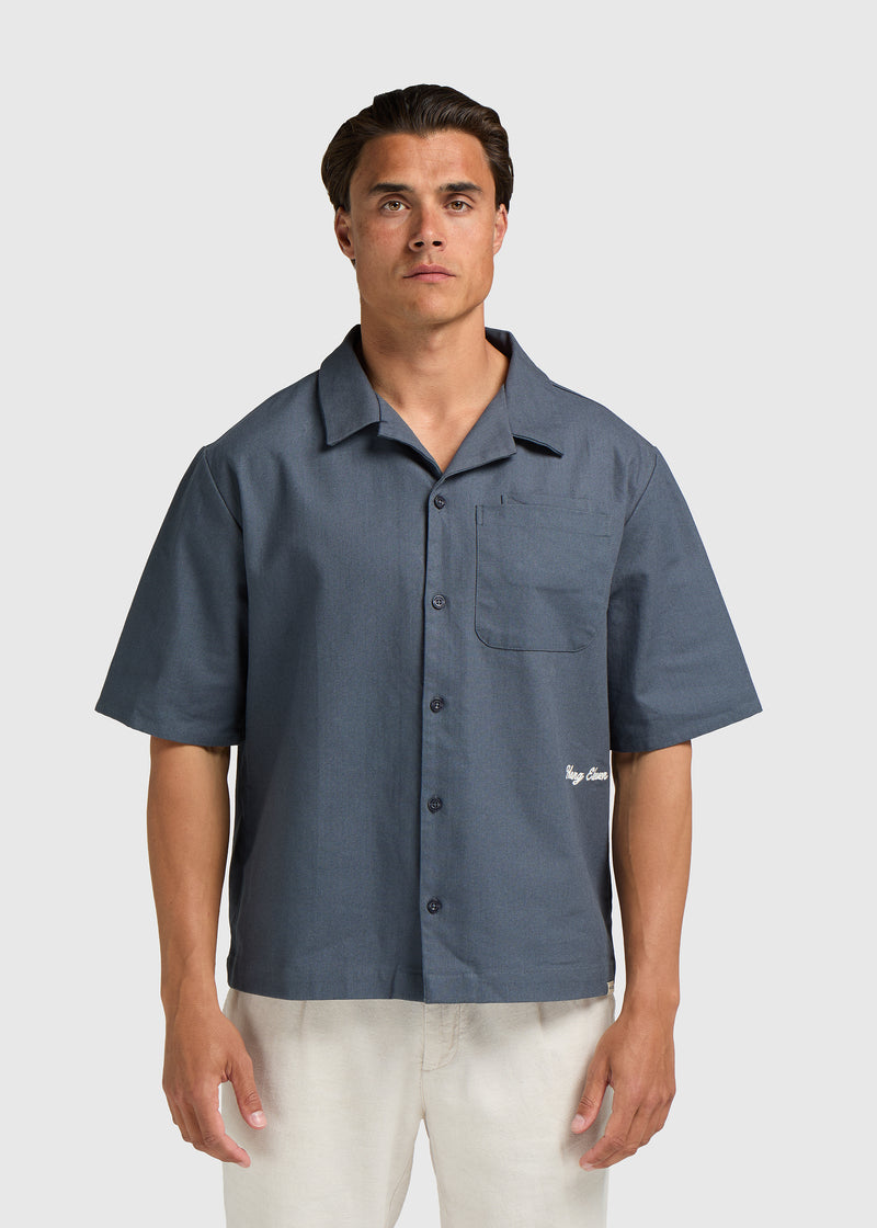 Chemise de station balnéaire brodée - Bleu ombré