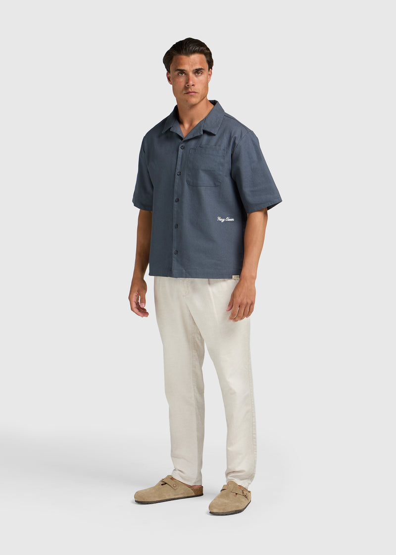 Chemise de station balnéaire brodée - Bleu ombré