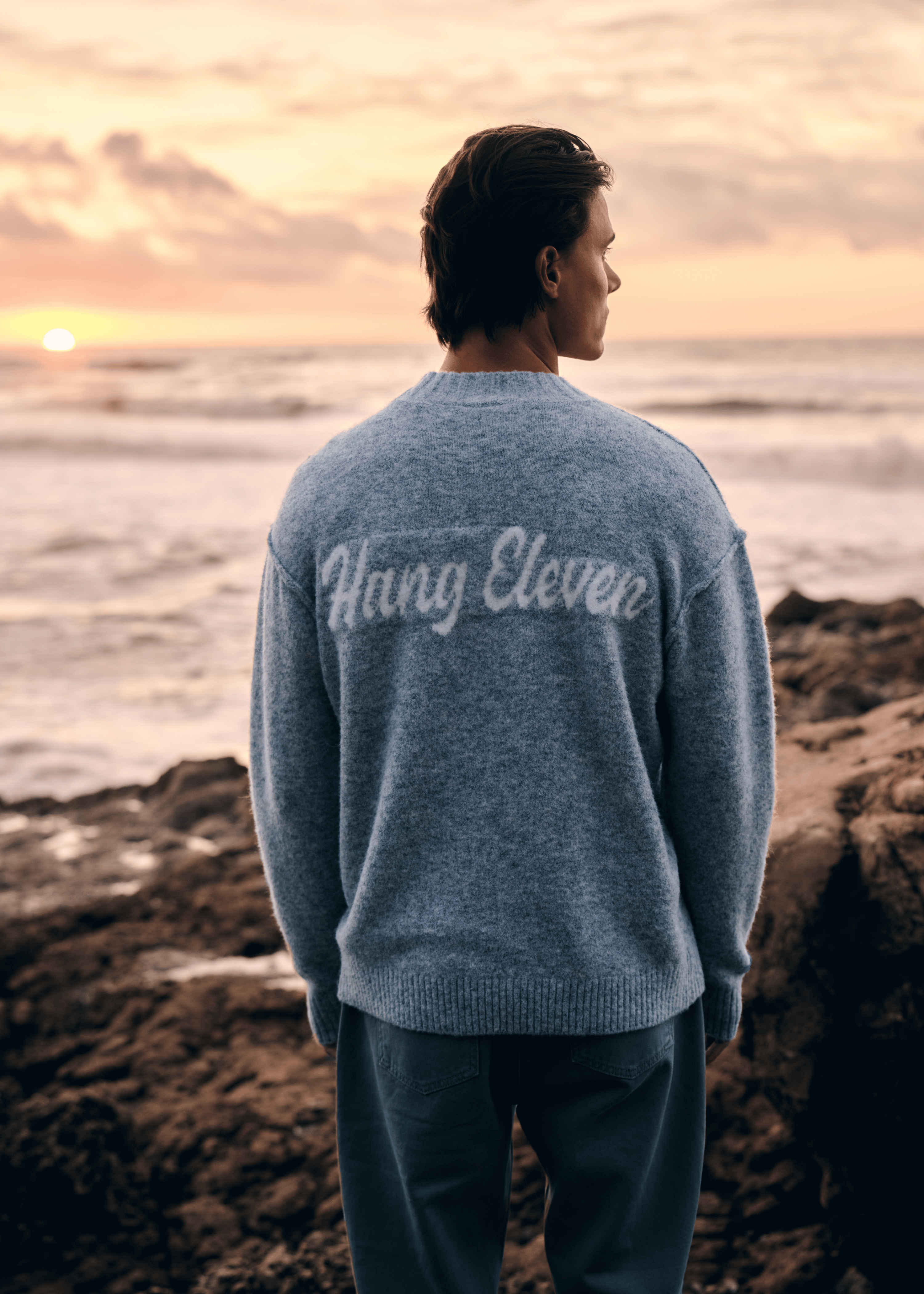 Cozy Brand Knit Crewneck - Grey Melee