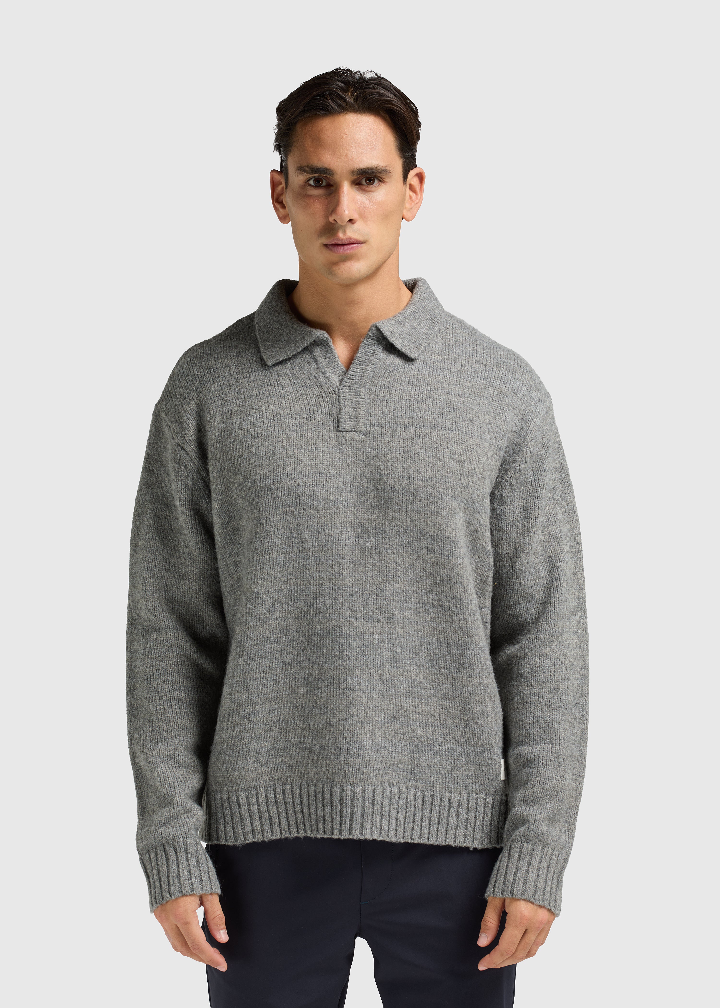 Heavy Knit Polo - Stone Grey