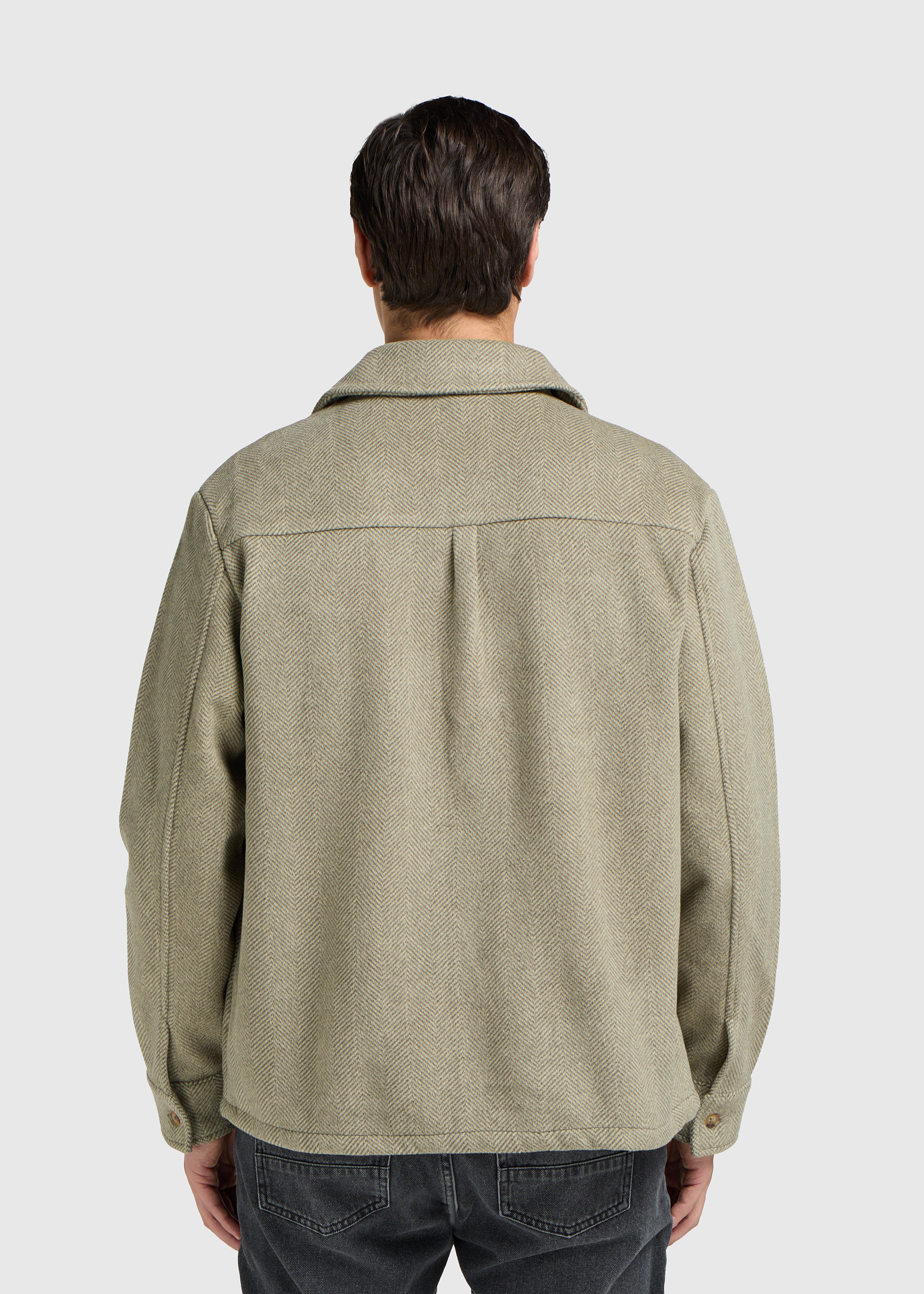 Herringbone Zip Overshirt - Green