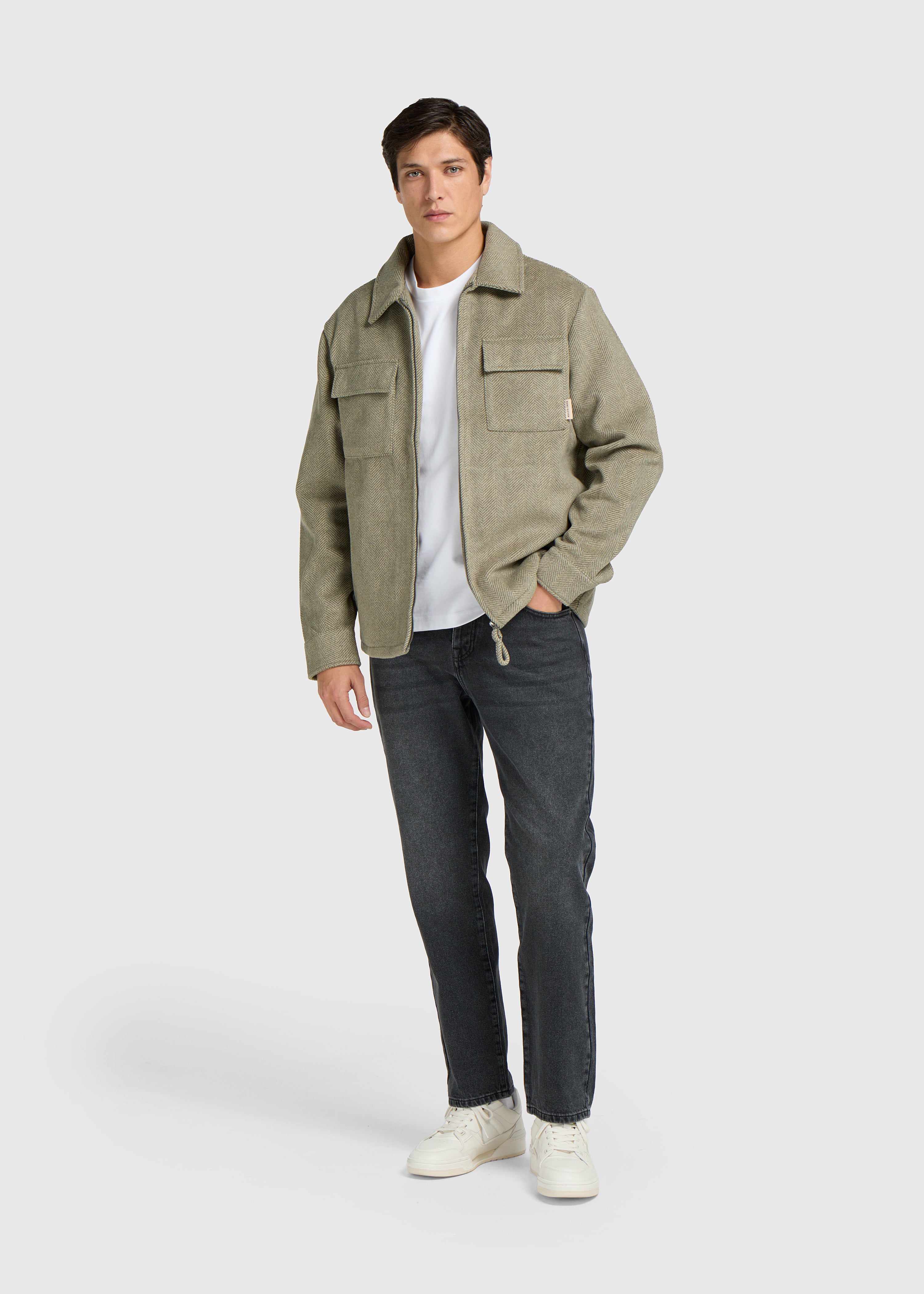 Herringbone Zip Overshirt - Green