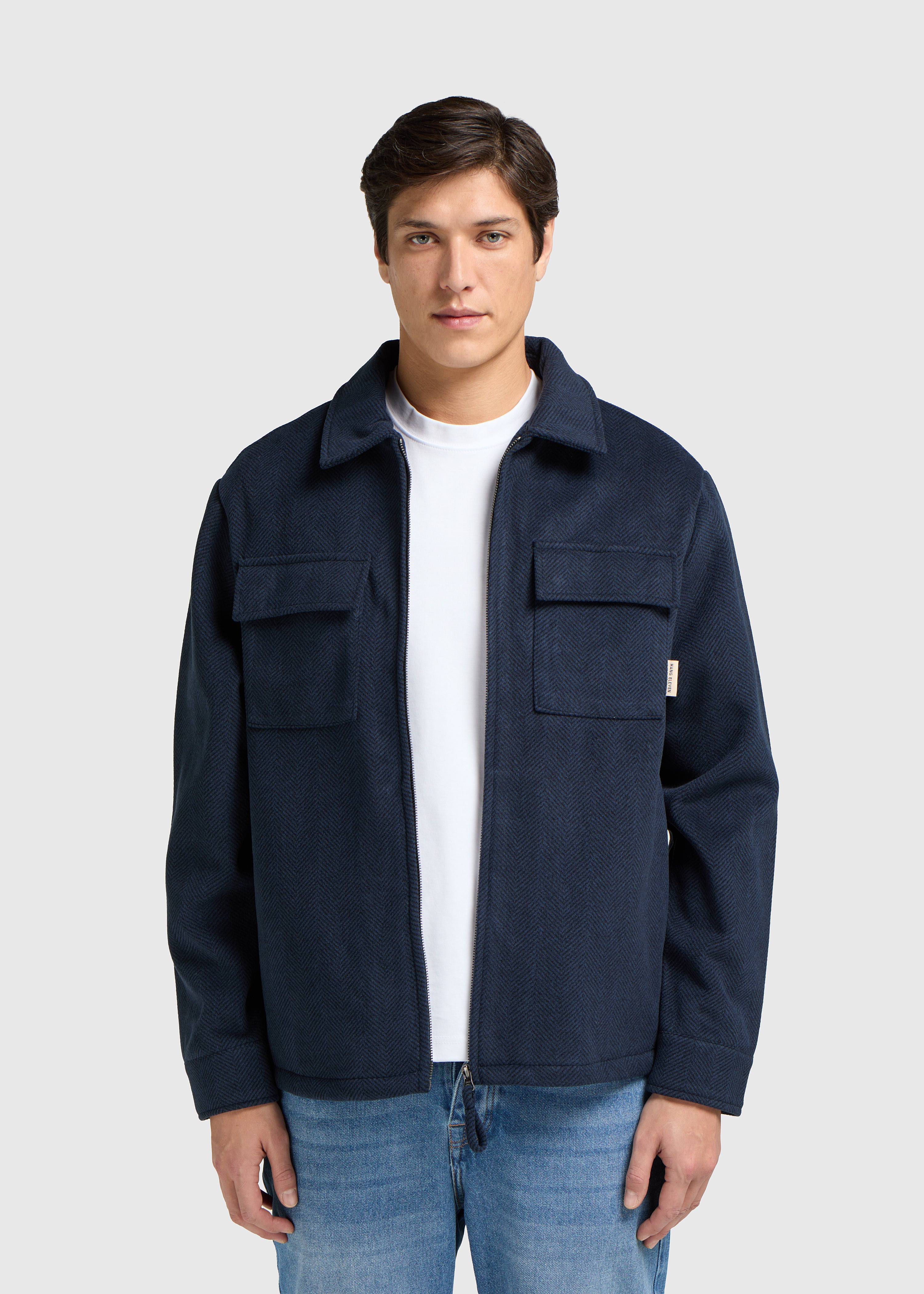 Herringbone Zip Jacket - Navy Blue