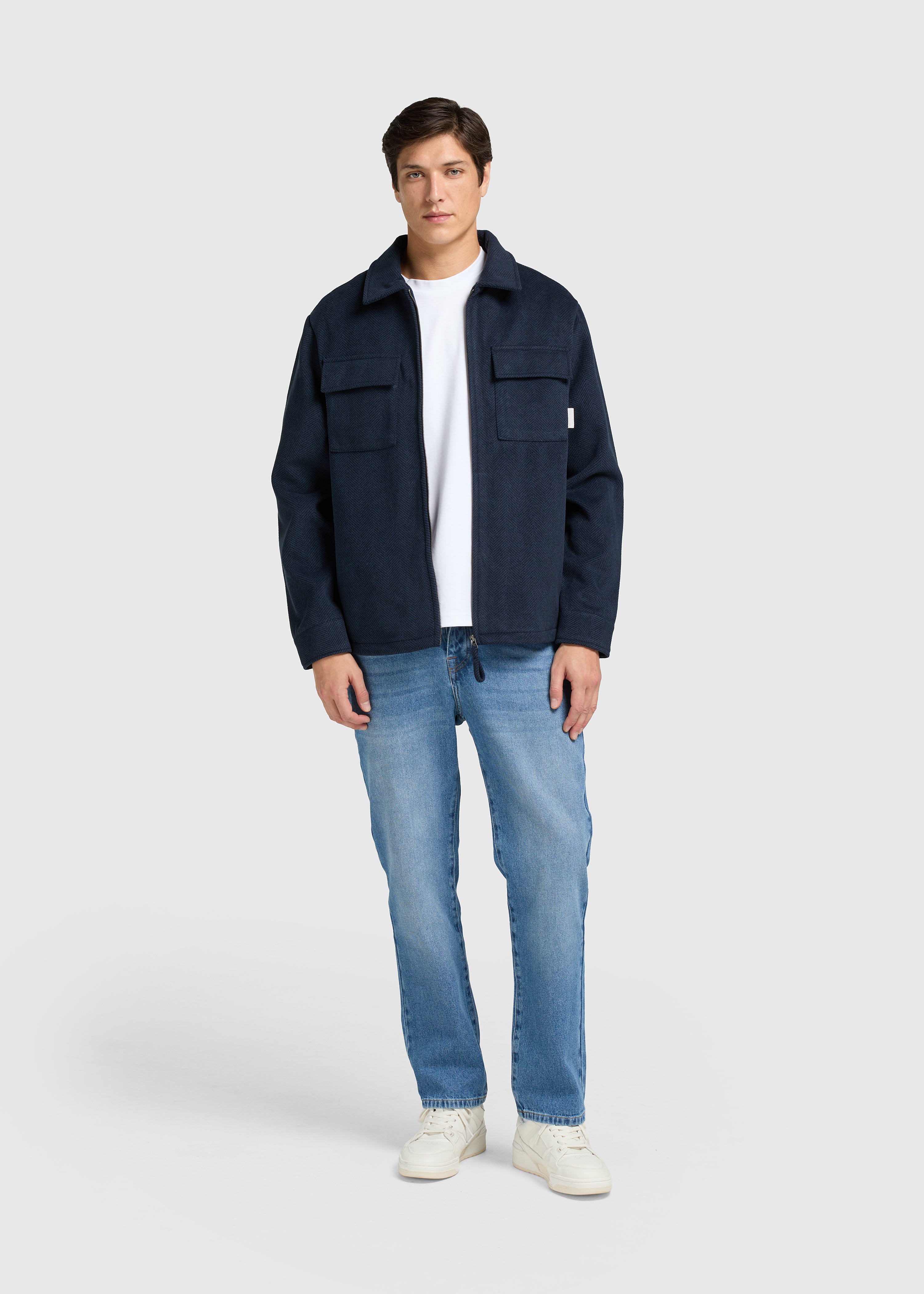 Herringbone Zip Overshirt - Navy