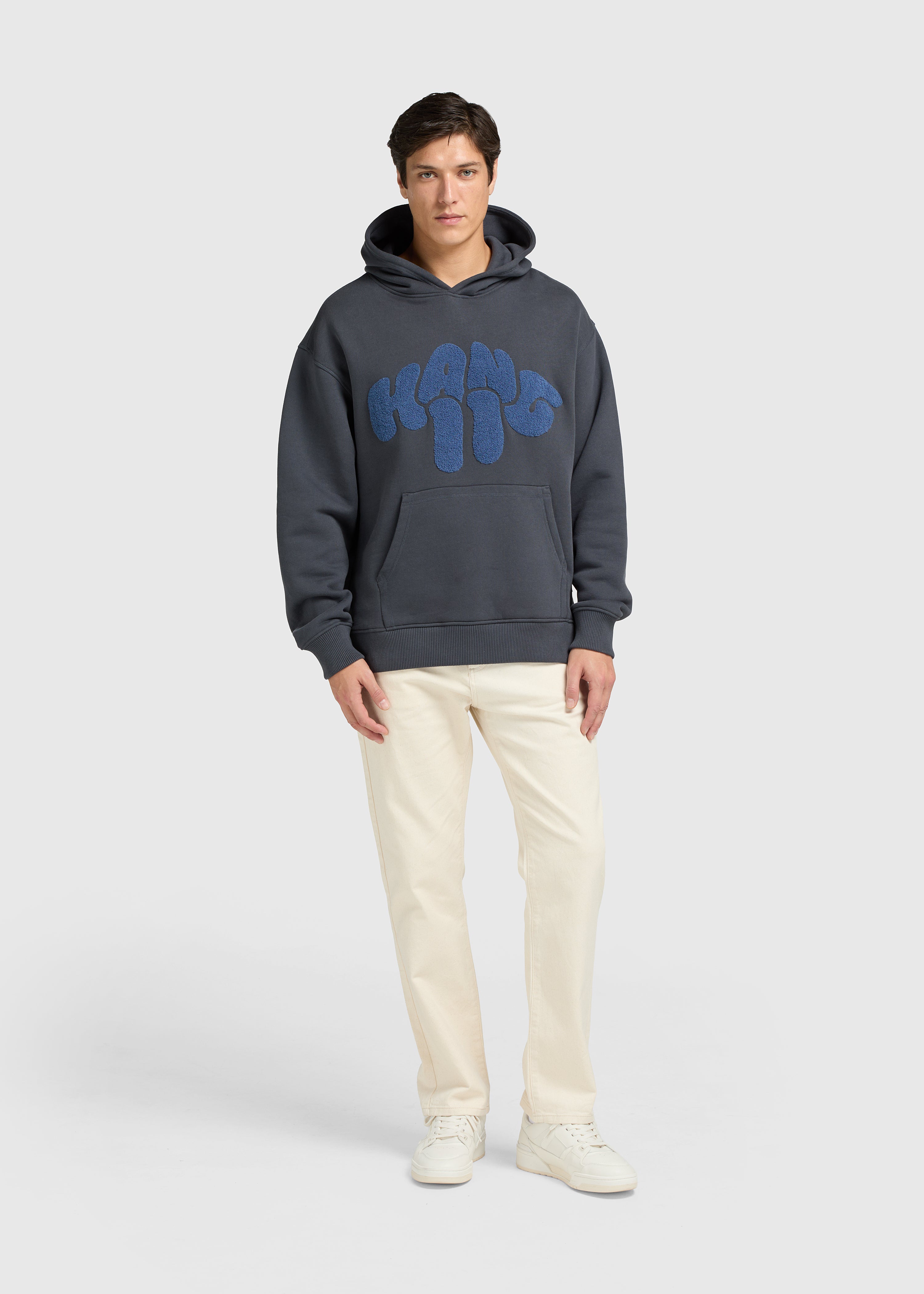 Sweat à capuche en tissu éponge épais - Bleu Ombre