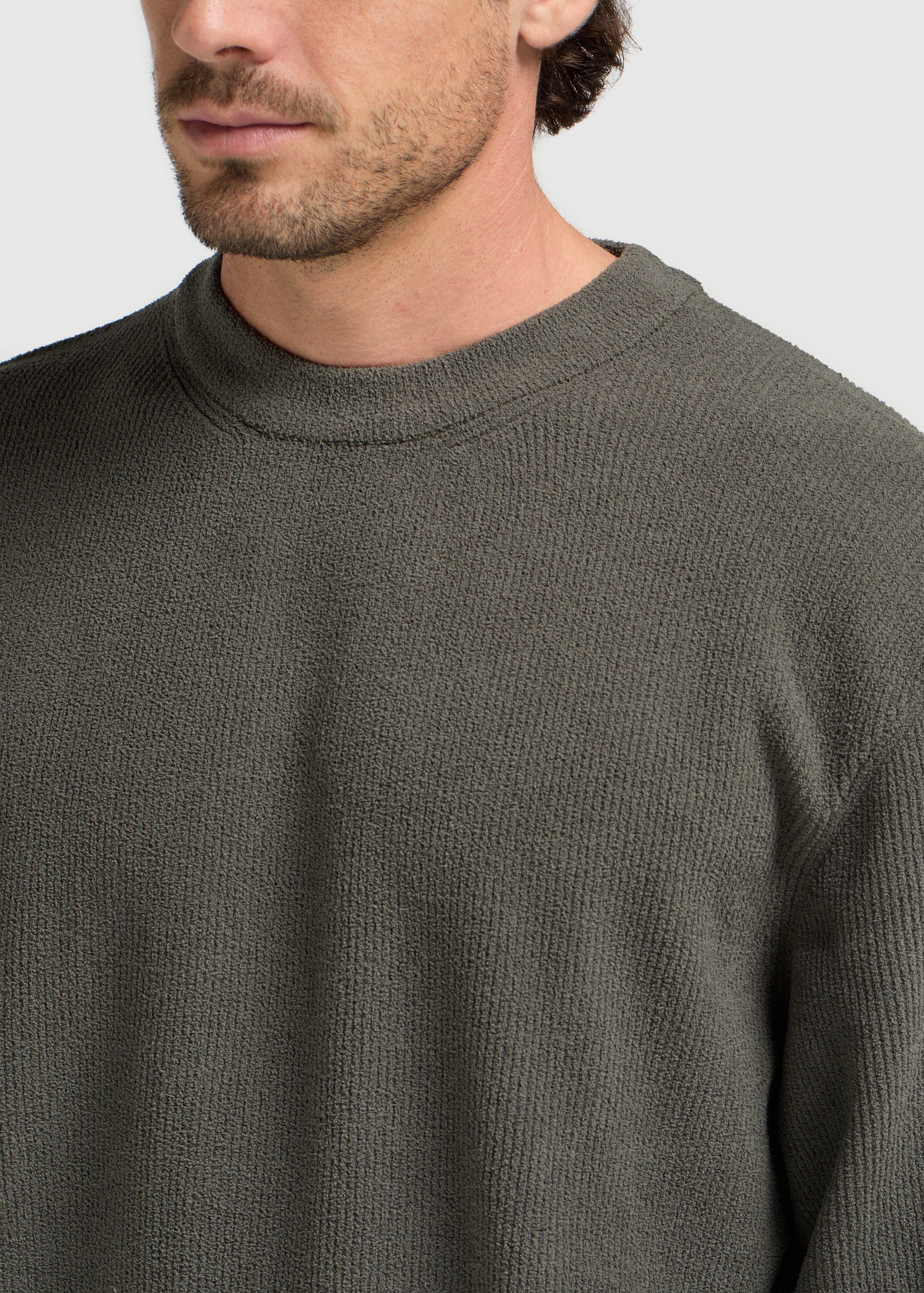 Structure Pull à col rond en tricot - Vert foncé