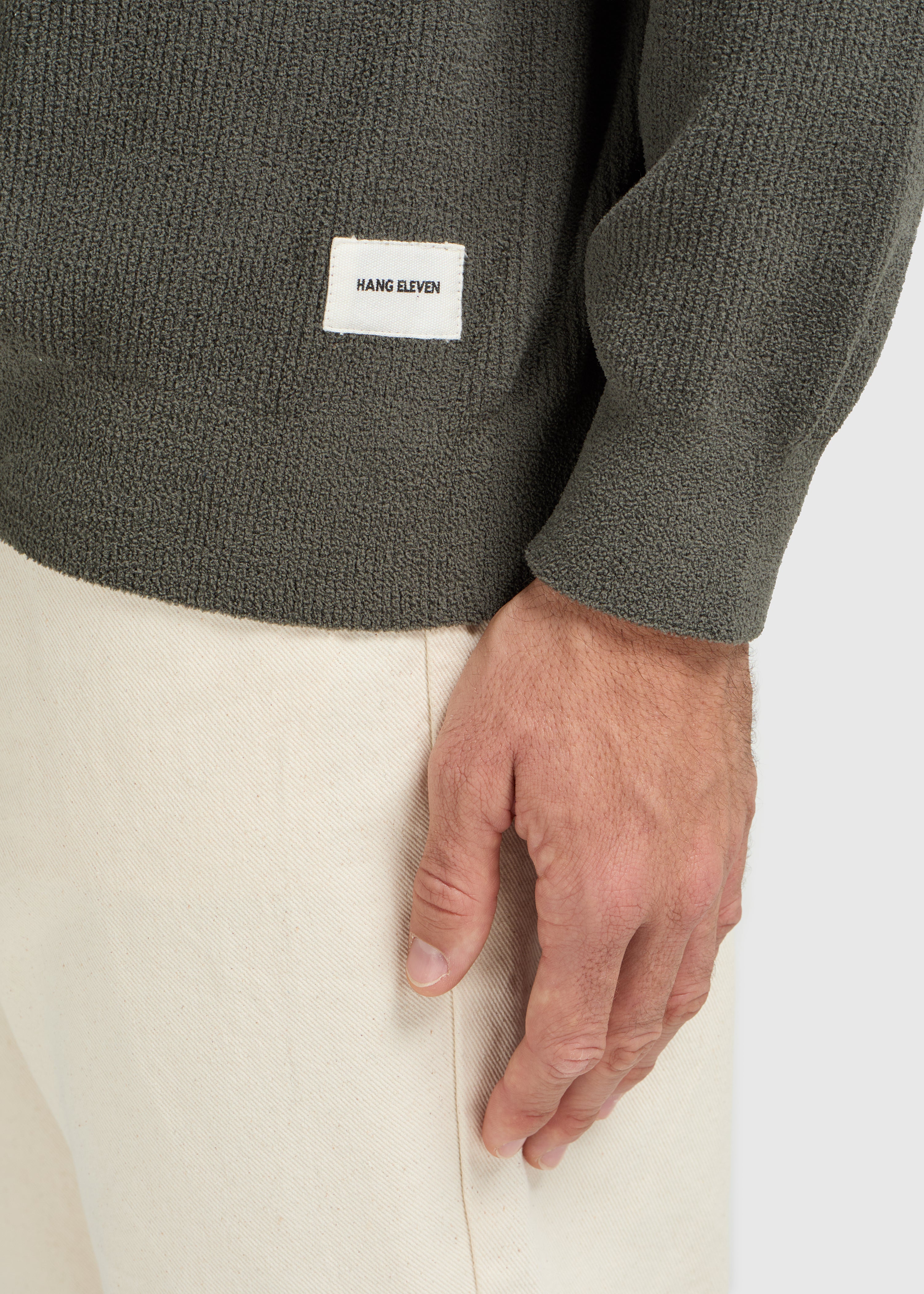 Structure Pull à col rond en tricot - Vert foncé