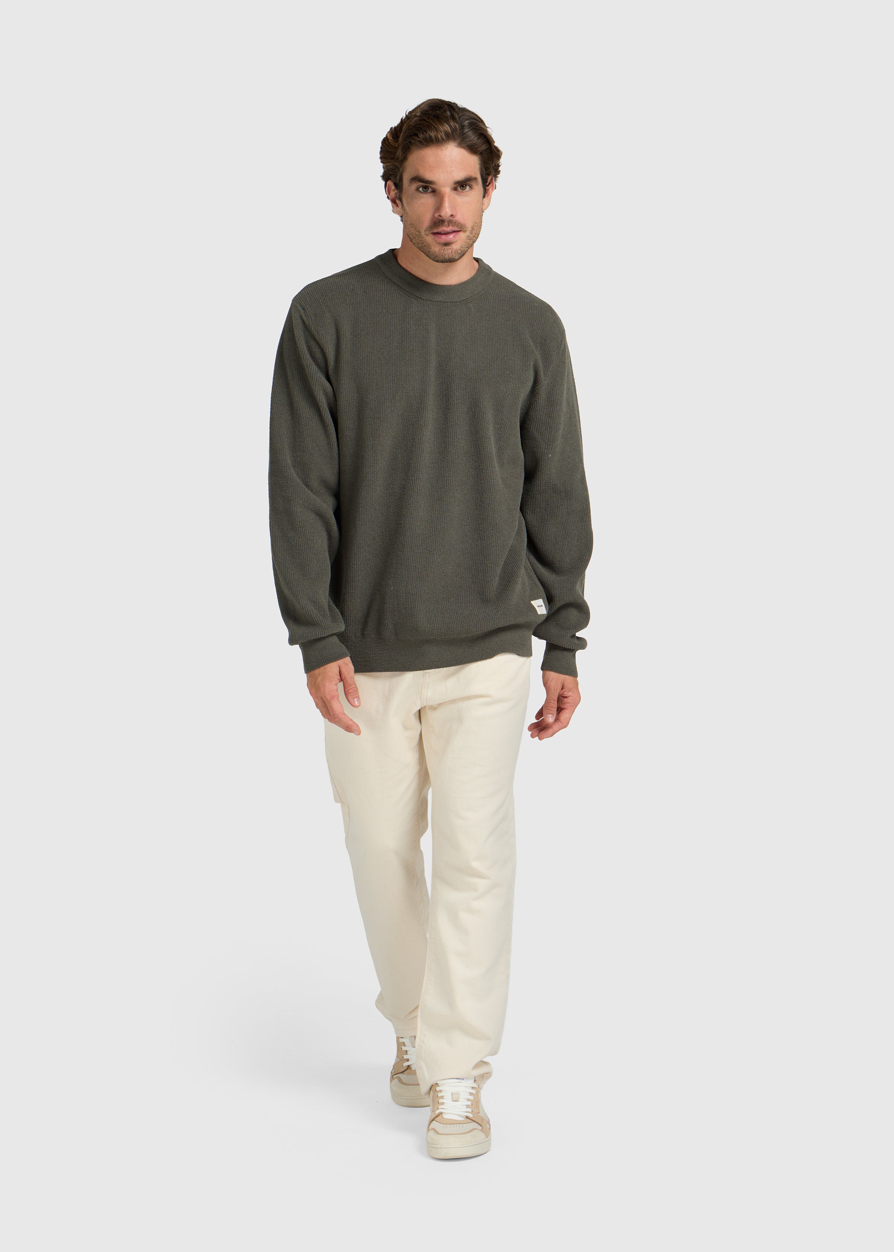 Structure Pull à col rond en tricot - Vert foncé