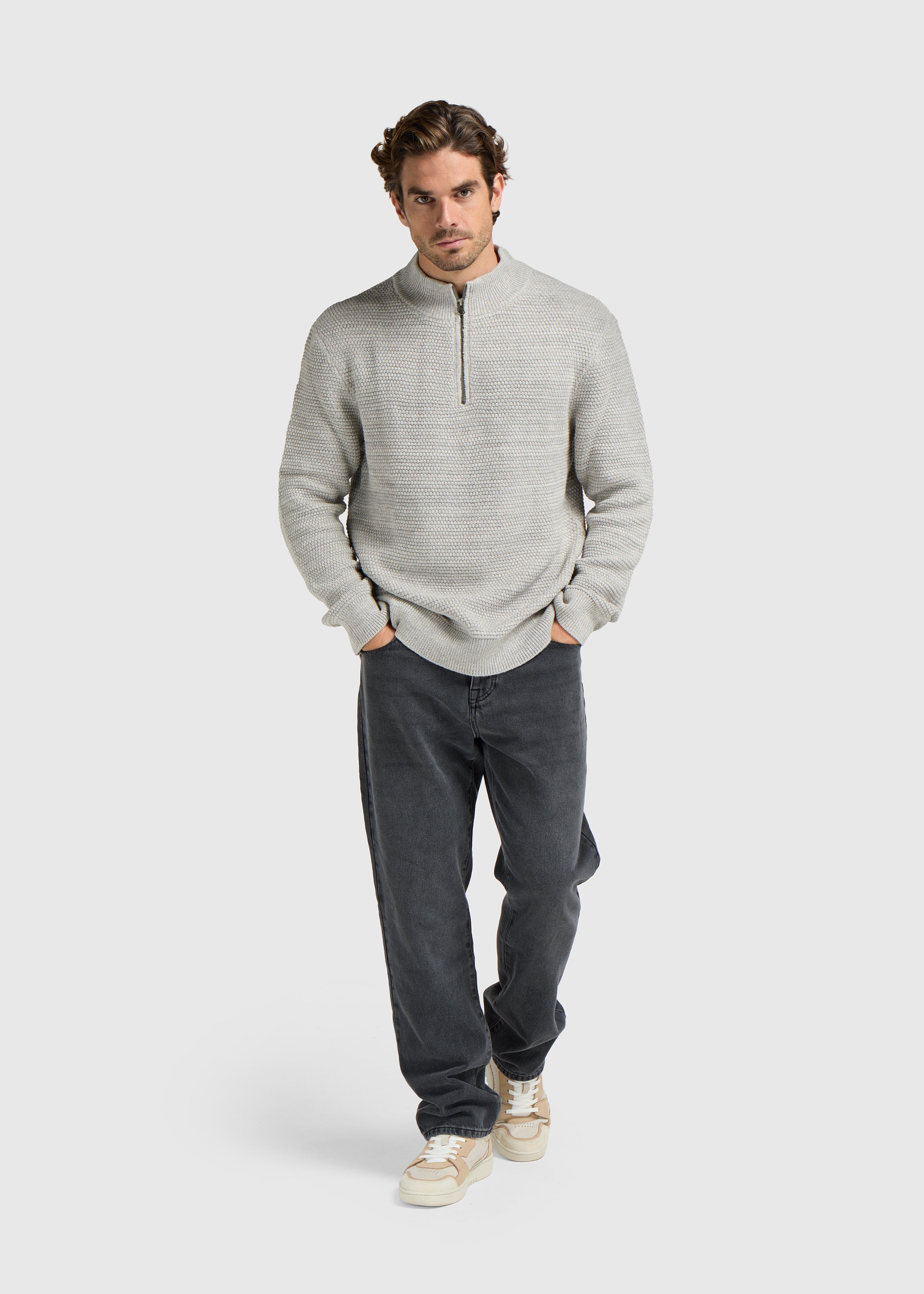 Structure Half Zip Knit - Grey Melee