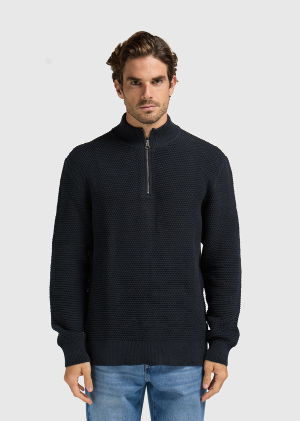 Structure Half Zip Knit - Navy Melange