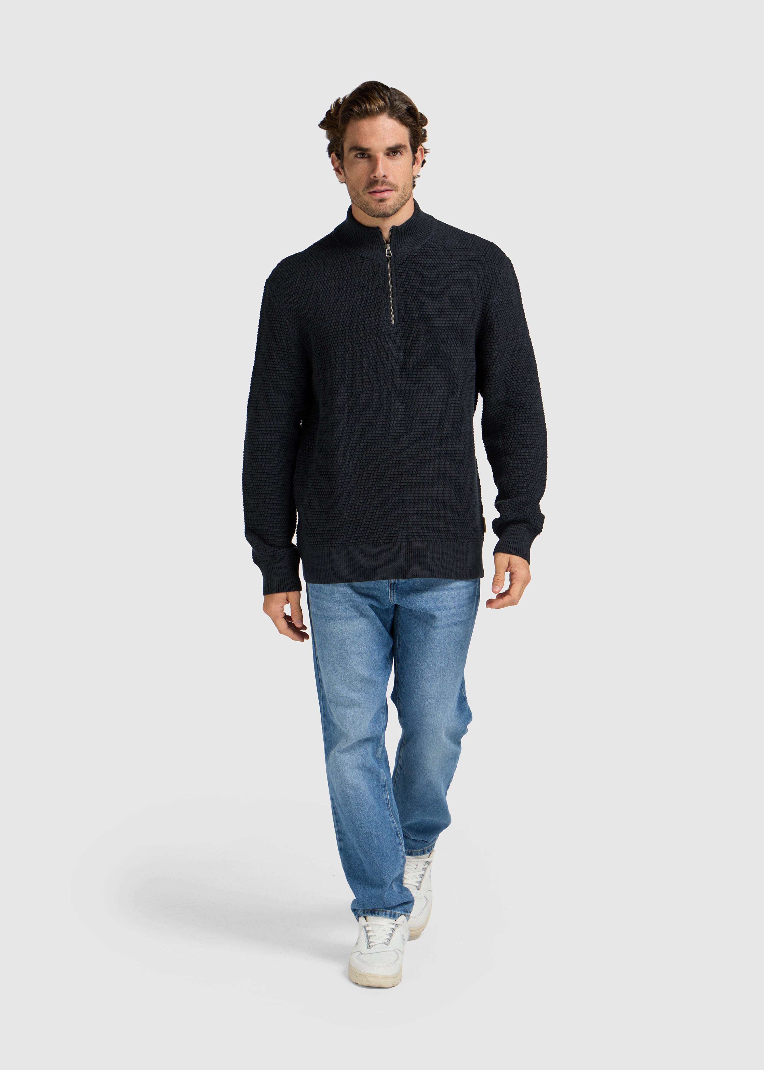 Structure Half Zip Knit - Navy Melange