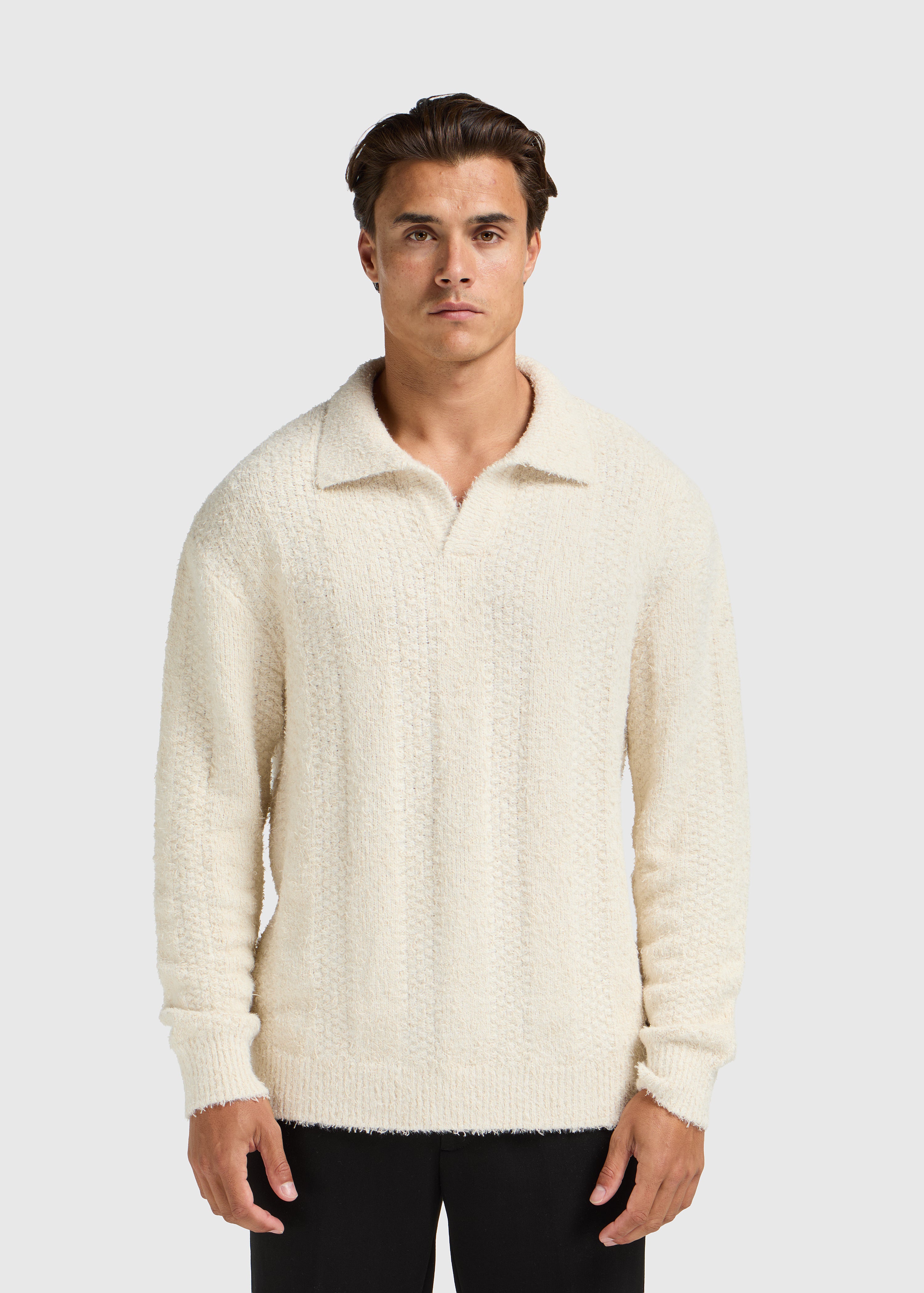 Polo en Tricot Jacquard - Ecru