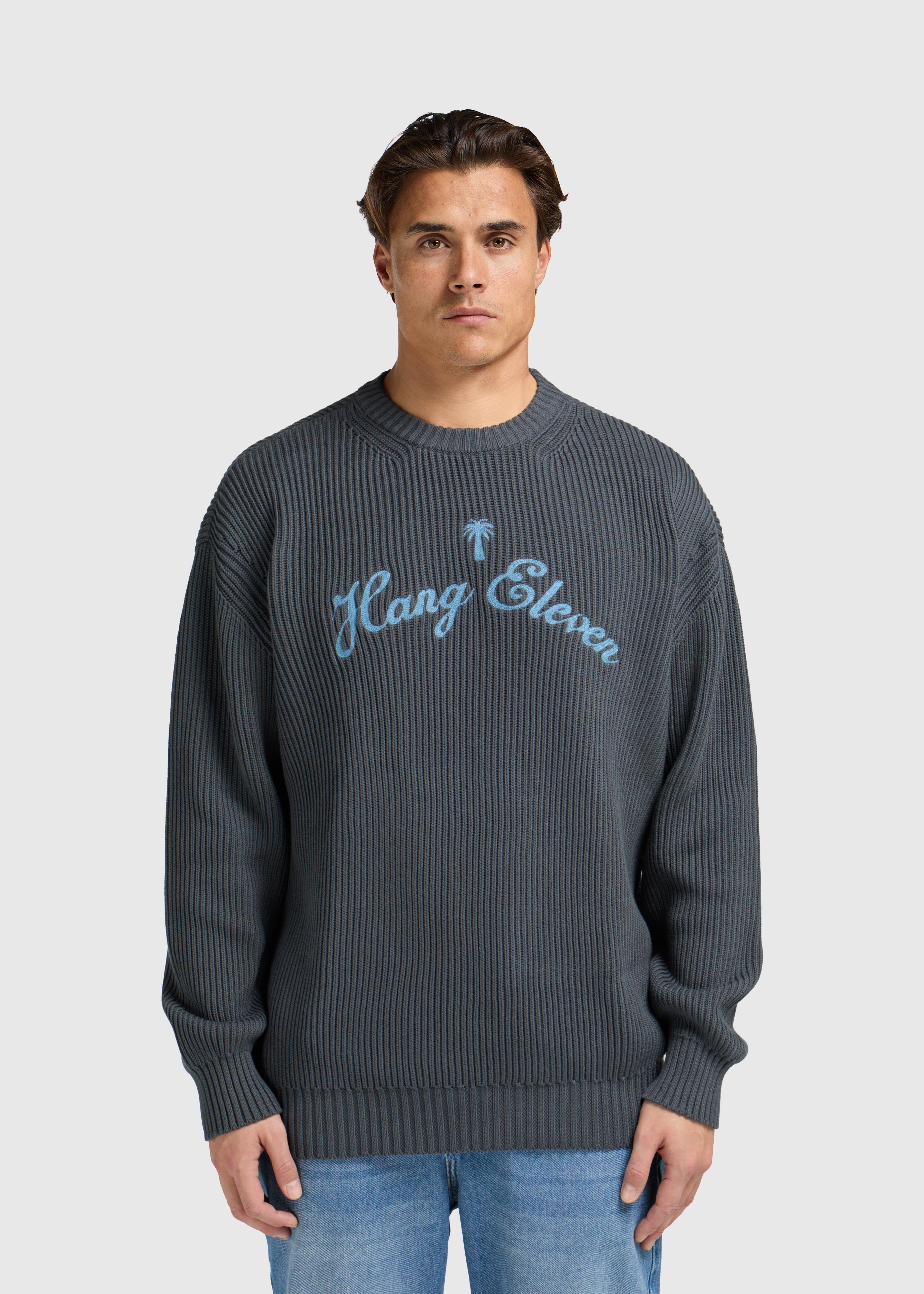 Palm Logo Knit Crewneck - Mid Blue