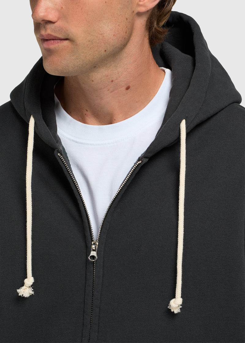Vintage Washed Zip Hoodie - Off Black