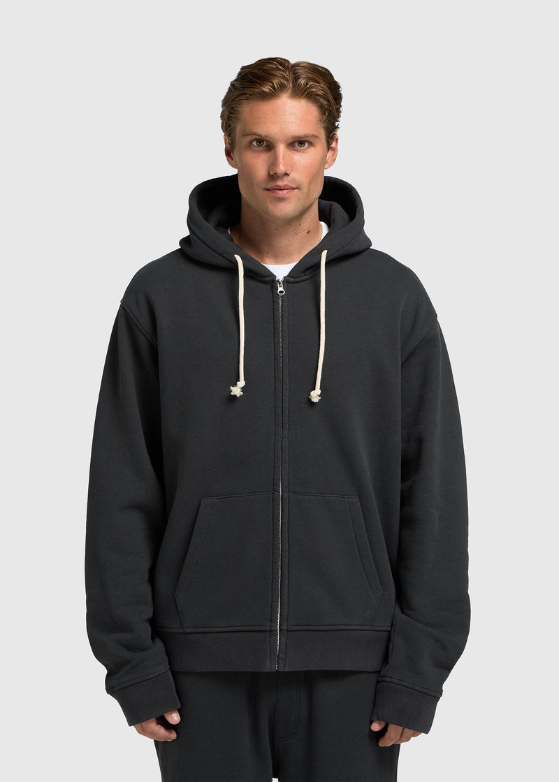 Vintage Washed Zip Hoodie - Off Black