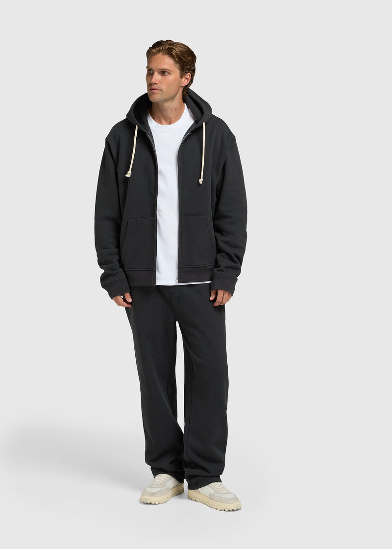 Vintage Washed Zip Hoodie - Off Black