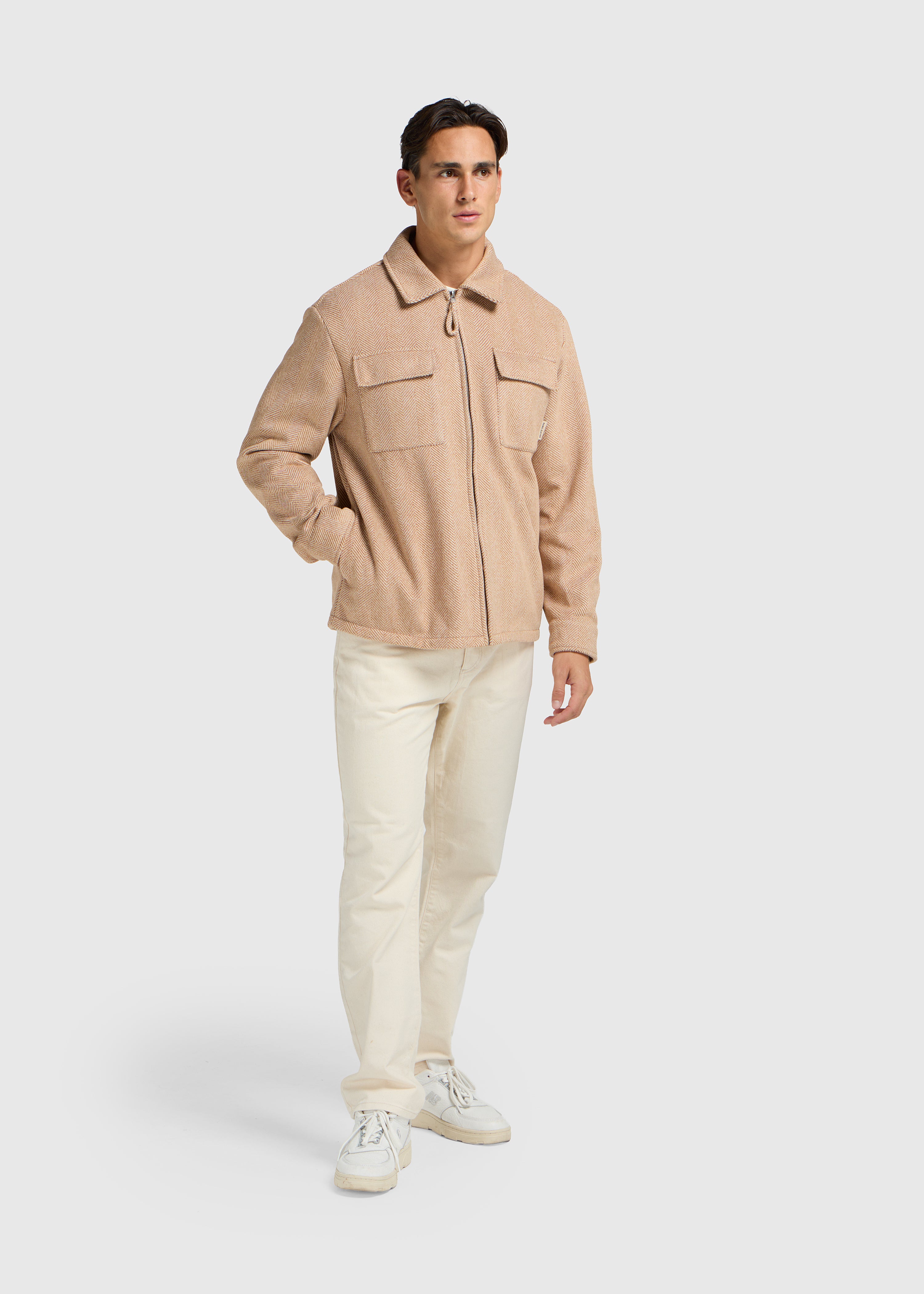 Herringbone Zip Overshirt - Desert