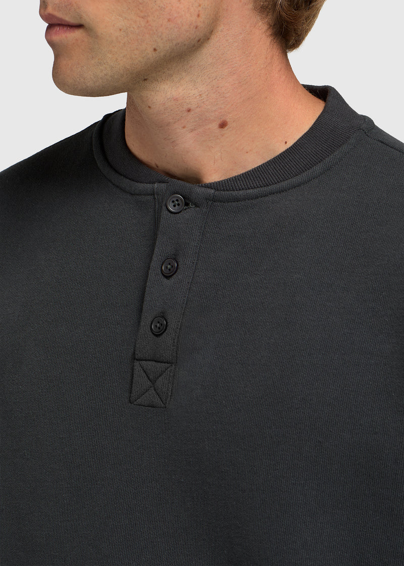 Vintage Washed Henley - Off Black