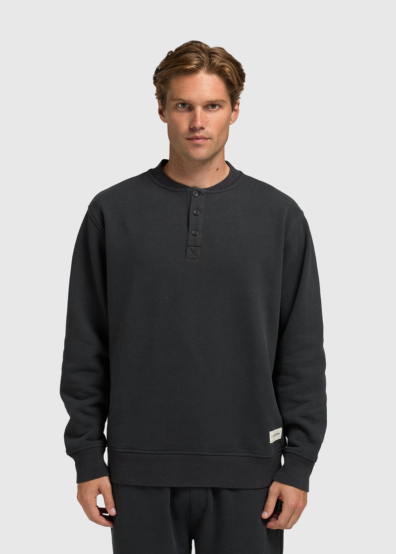 Vintage Washed Henley - Off Black