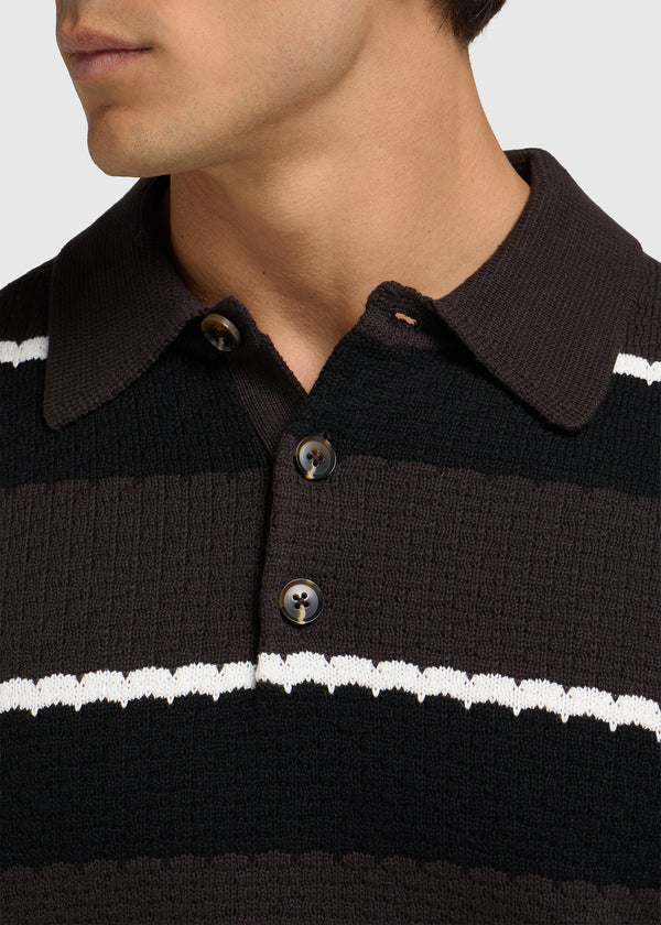 Crochet Stripe Polo - Brown