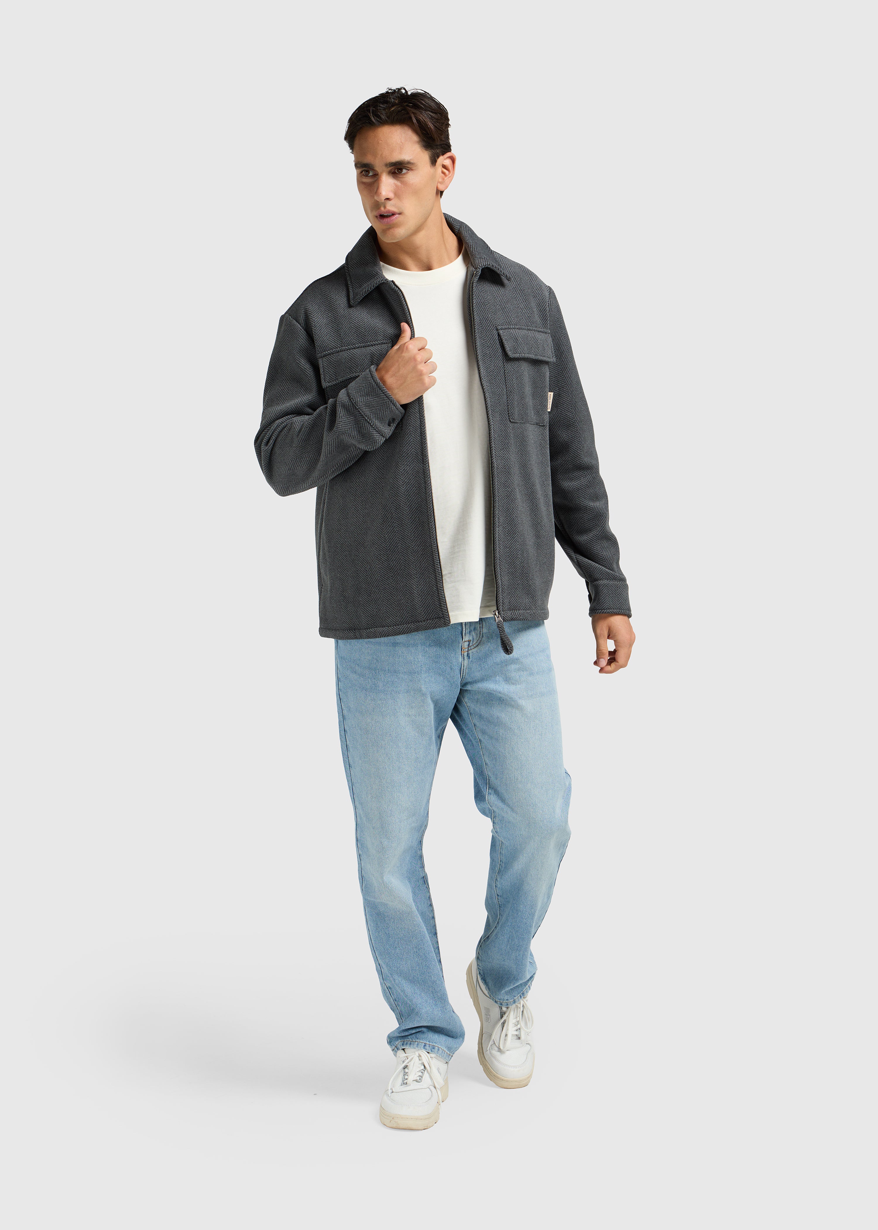 Herringbone Zip Overshirt - Antra Melange