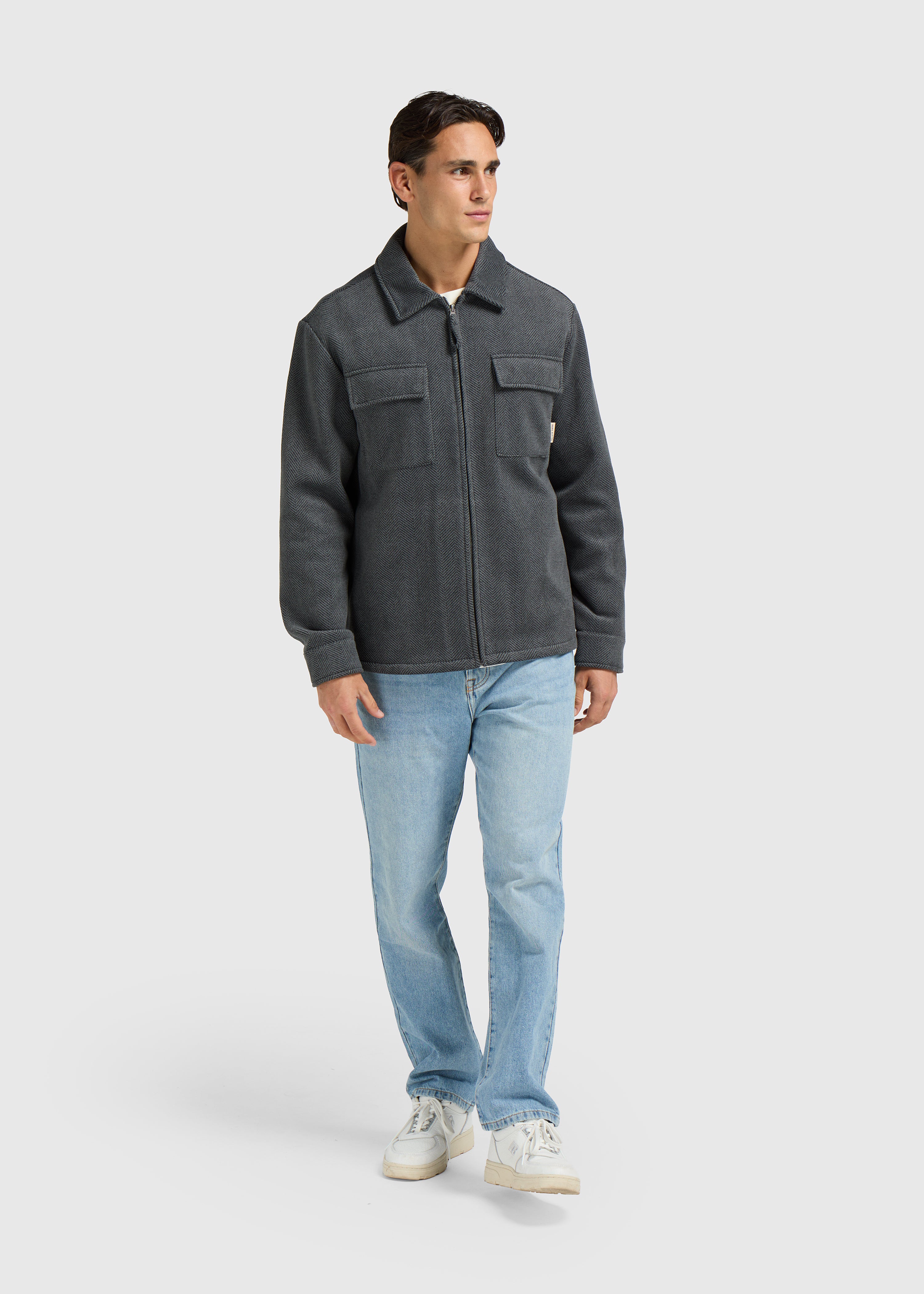 Fischgrät-Reißverschlussjacke - Anthra Melange