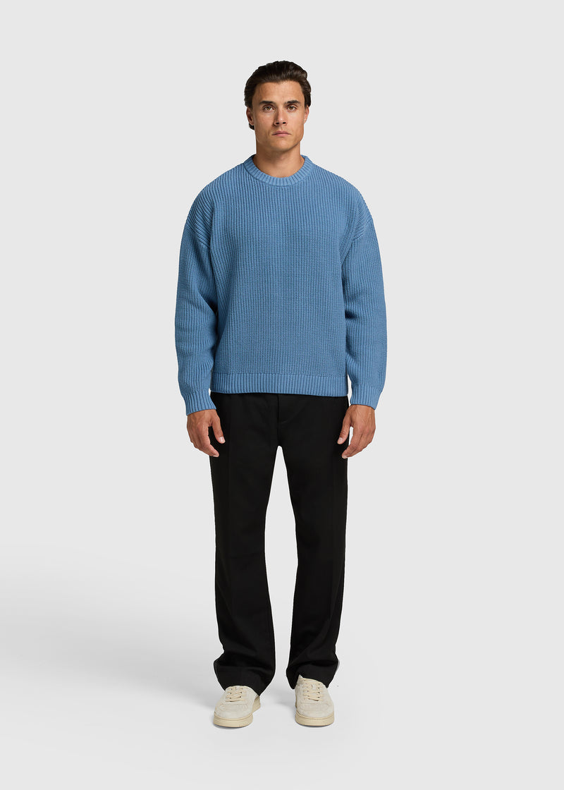 Pull col rond en grosse maille - Bleu