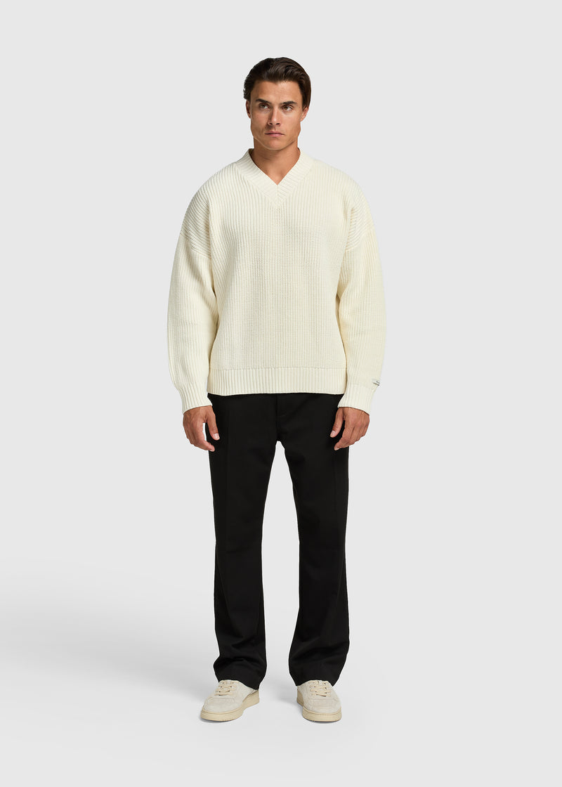 Heavy V-Neck Knit - Sand