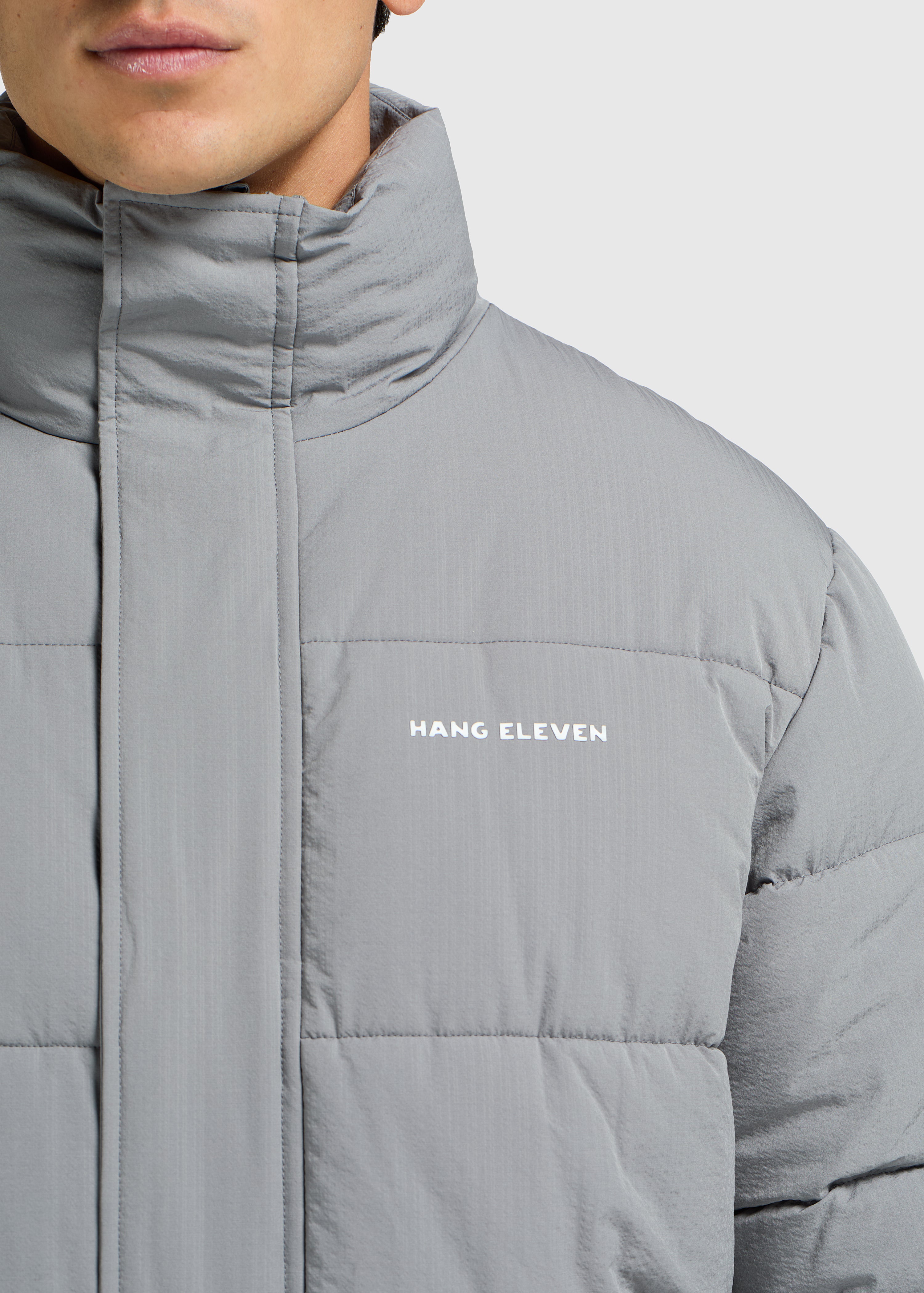 Seersucker Puffer Jacket - Grey