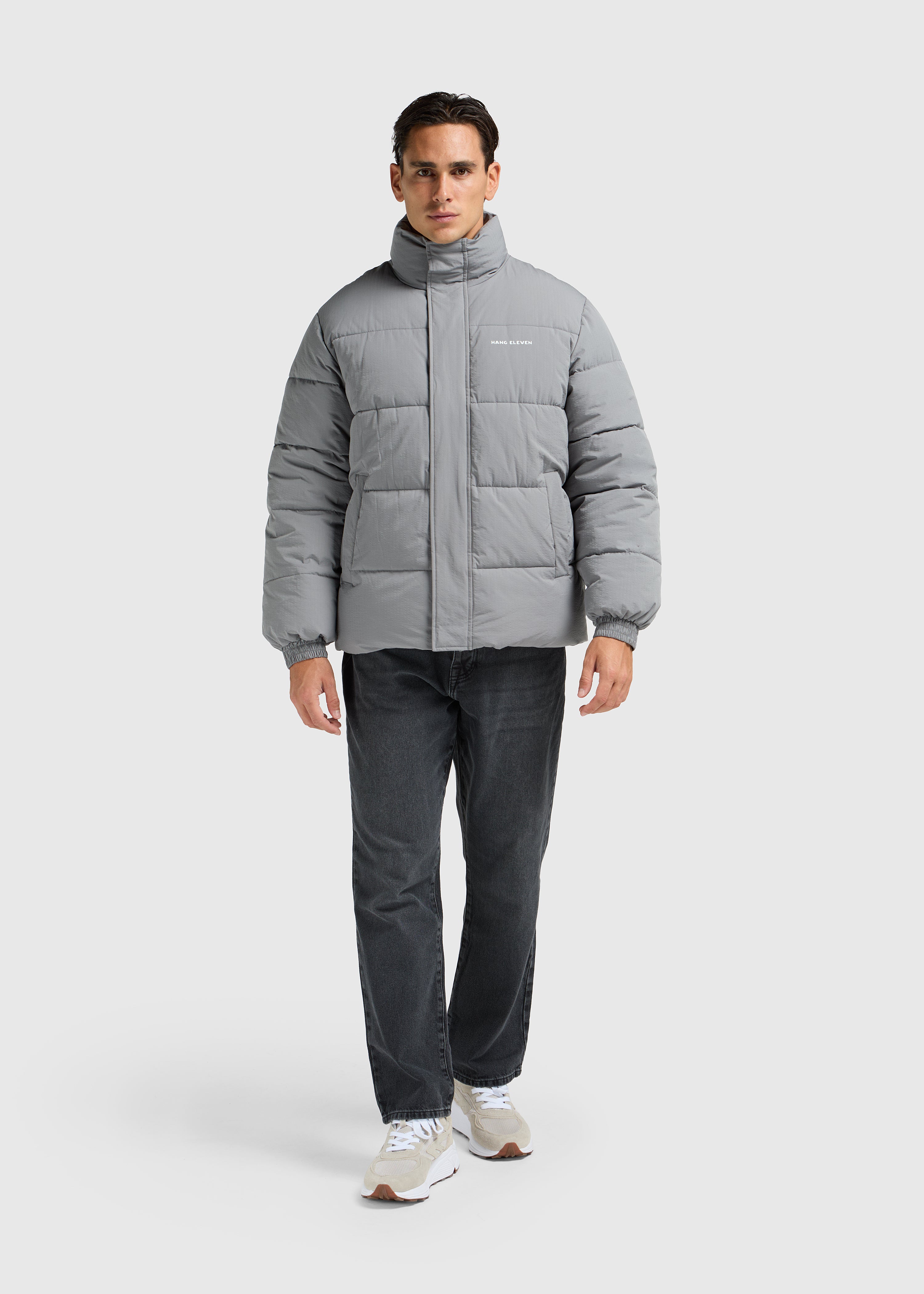 Seersucker Puffer Jacket - Grey
