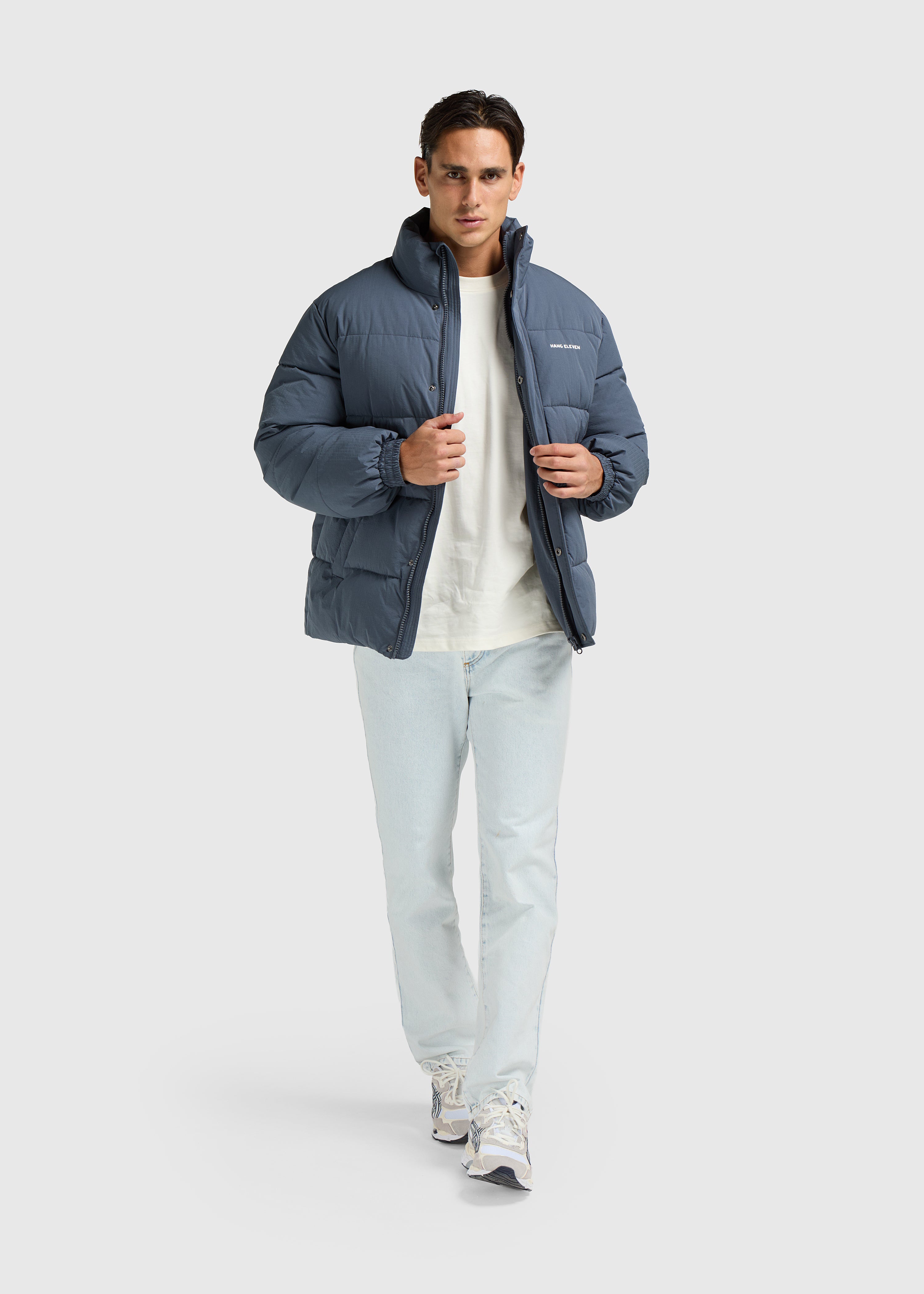 Seersucker Puffer Jacket - Ombre Blue