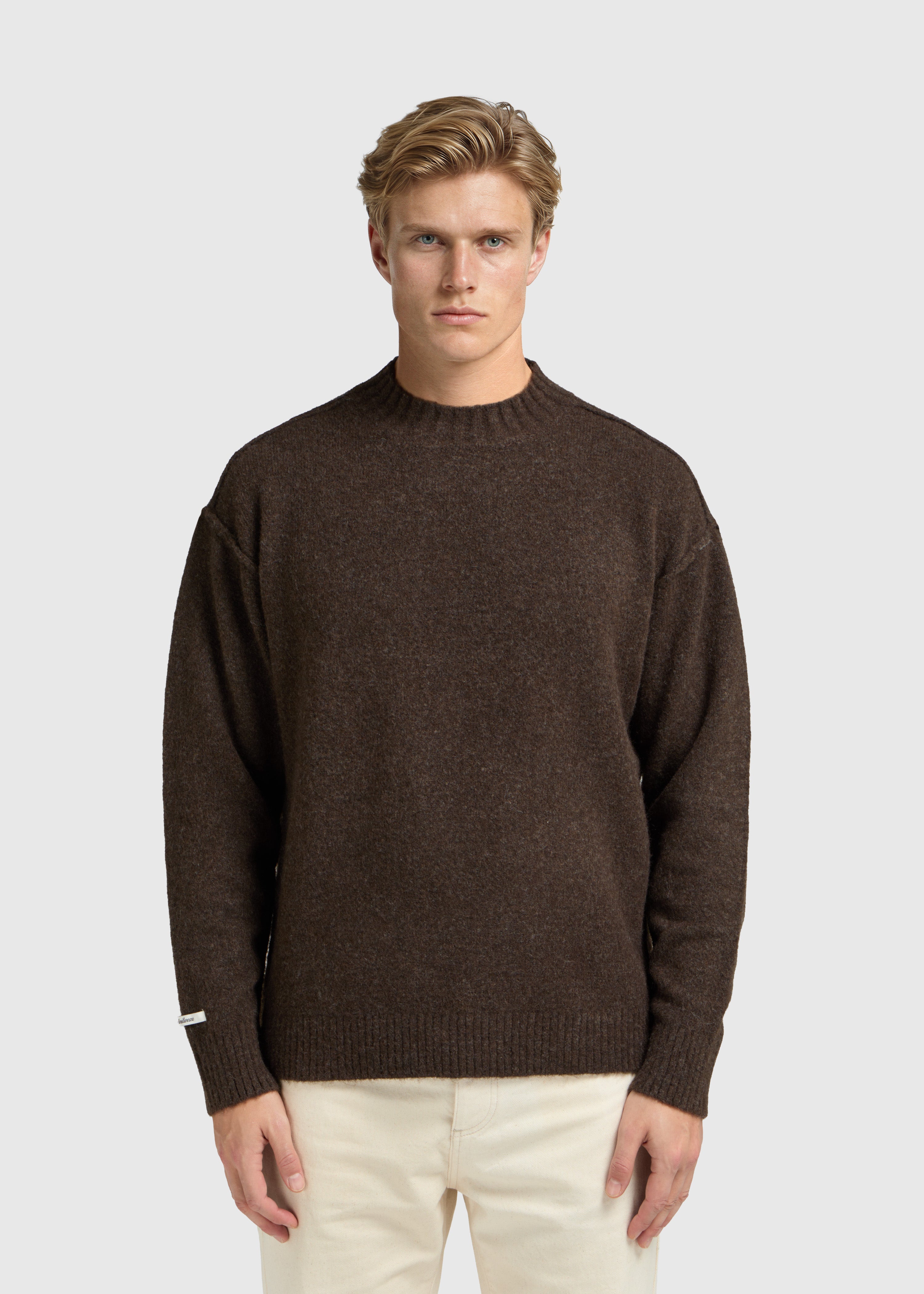 Cozy Brand Knit Crewneck - Brown
