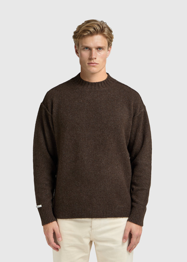 Cozy Brand Knit Crewneck - Brown
