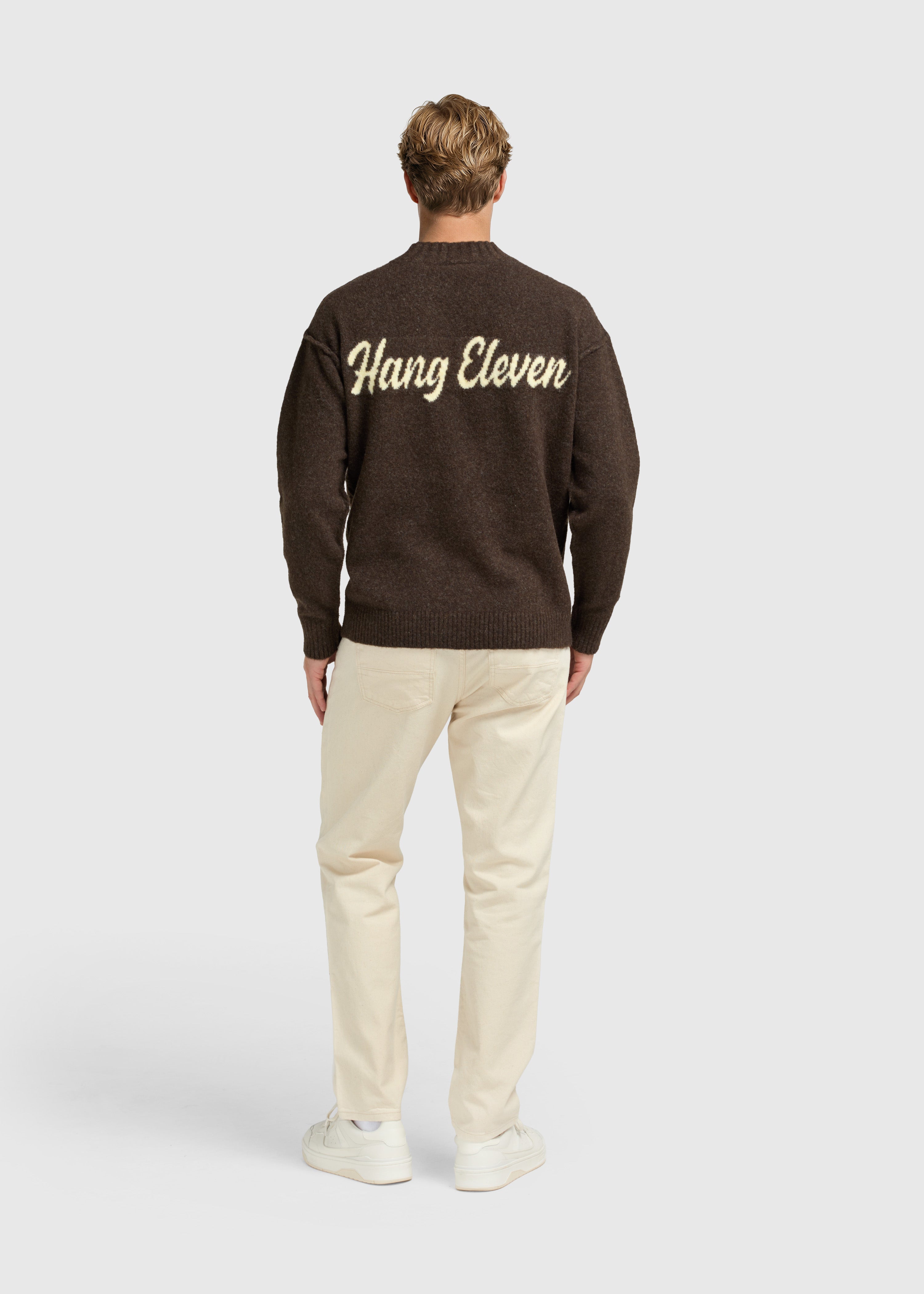 Cozy Brand Knit Crewneck - Brown