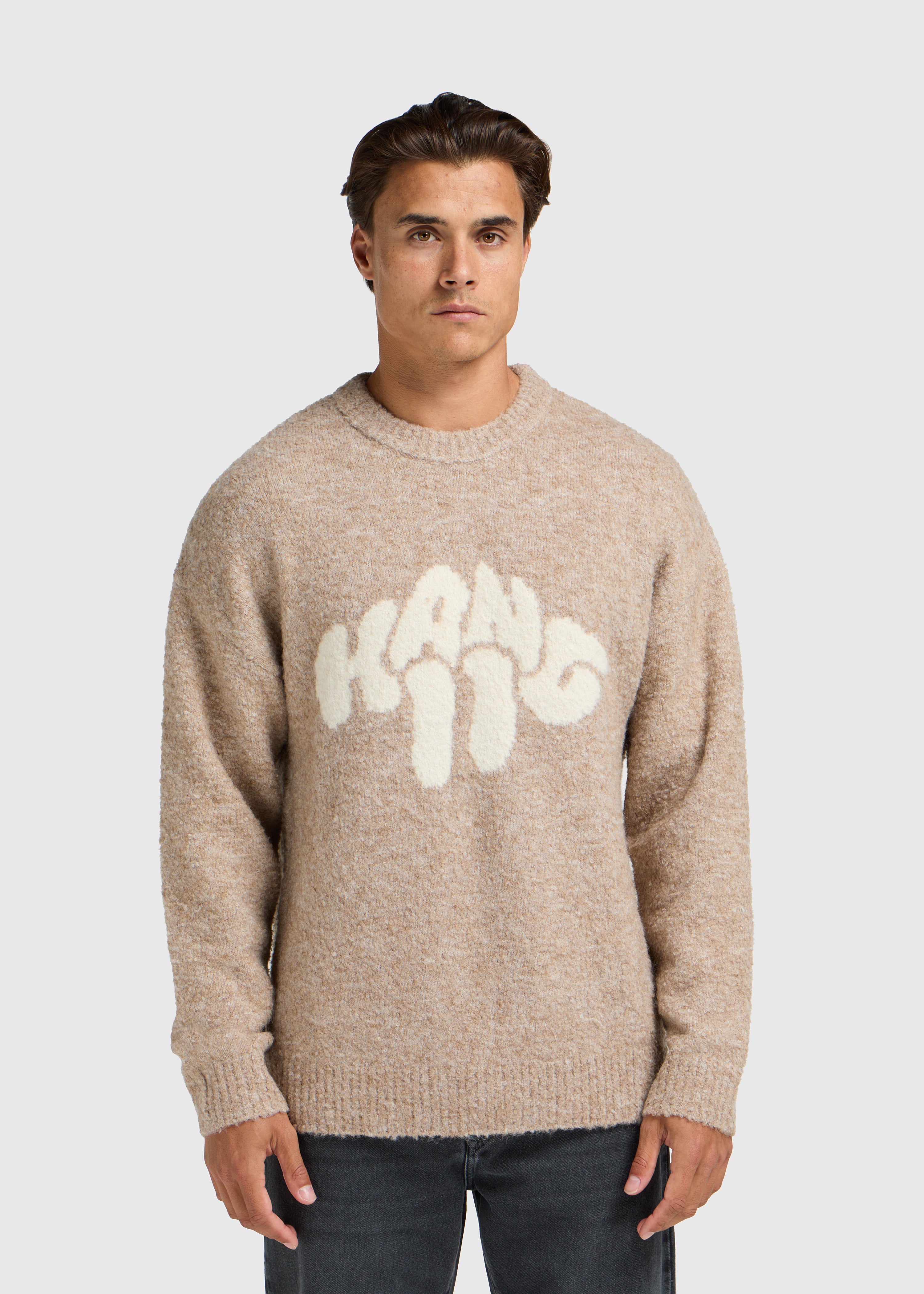 Pull en tricot bouclé avec logo - Sable