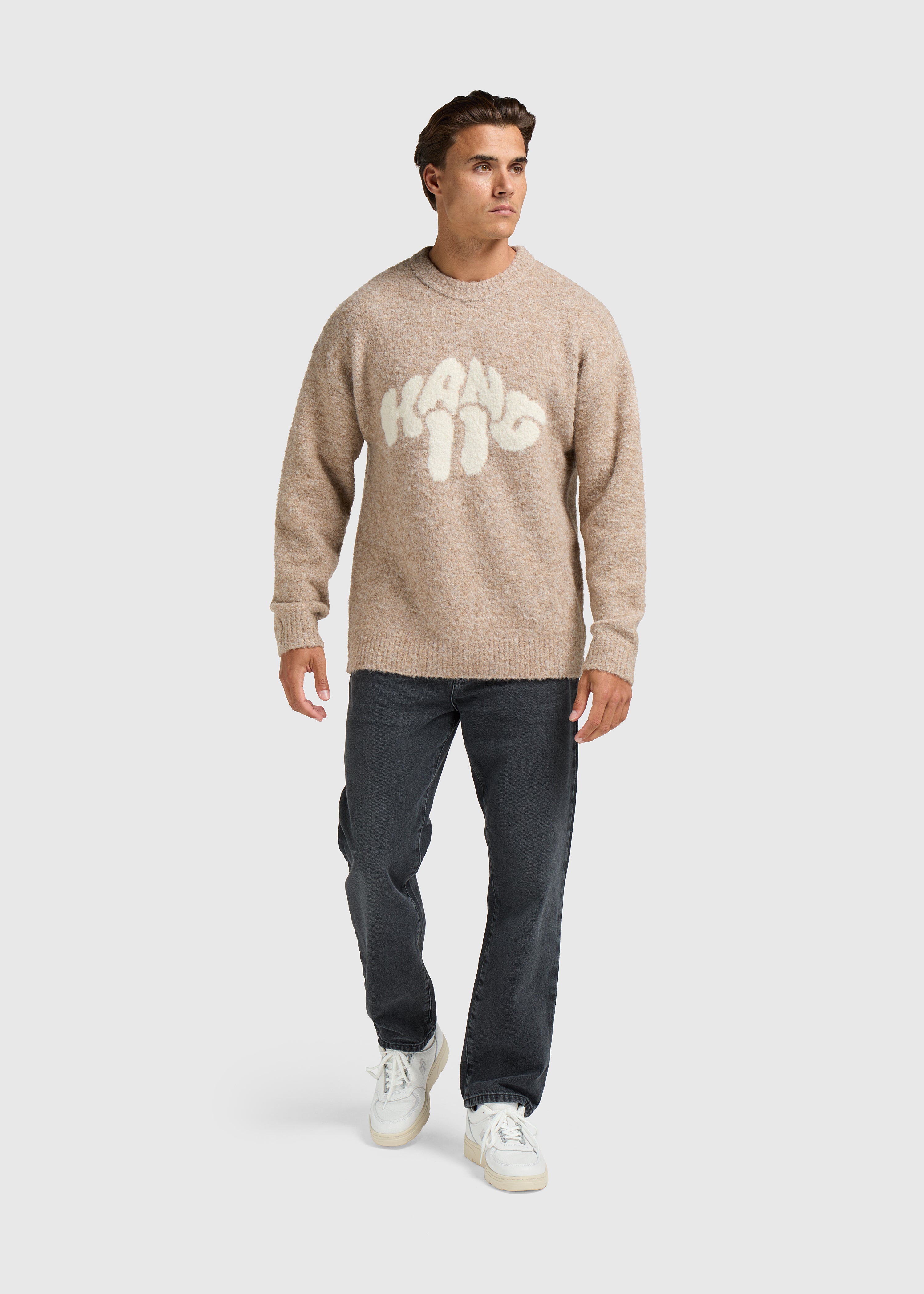 Pull en tricot bouclé avec logo - Sable