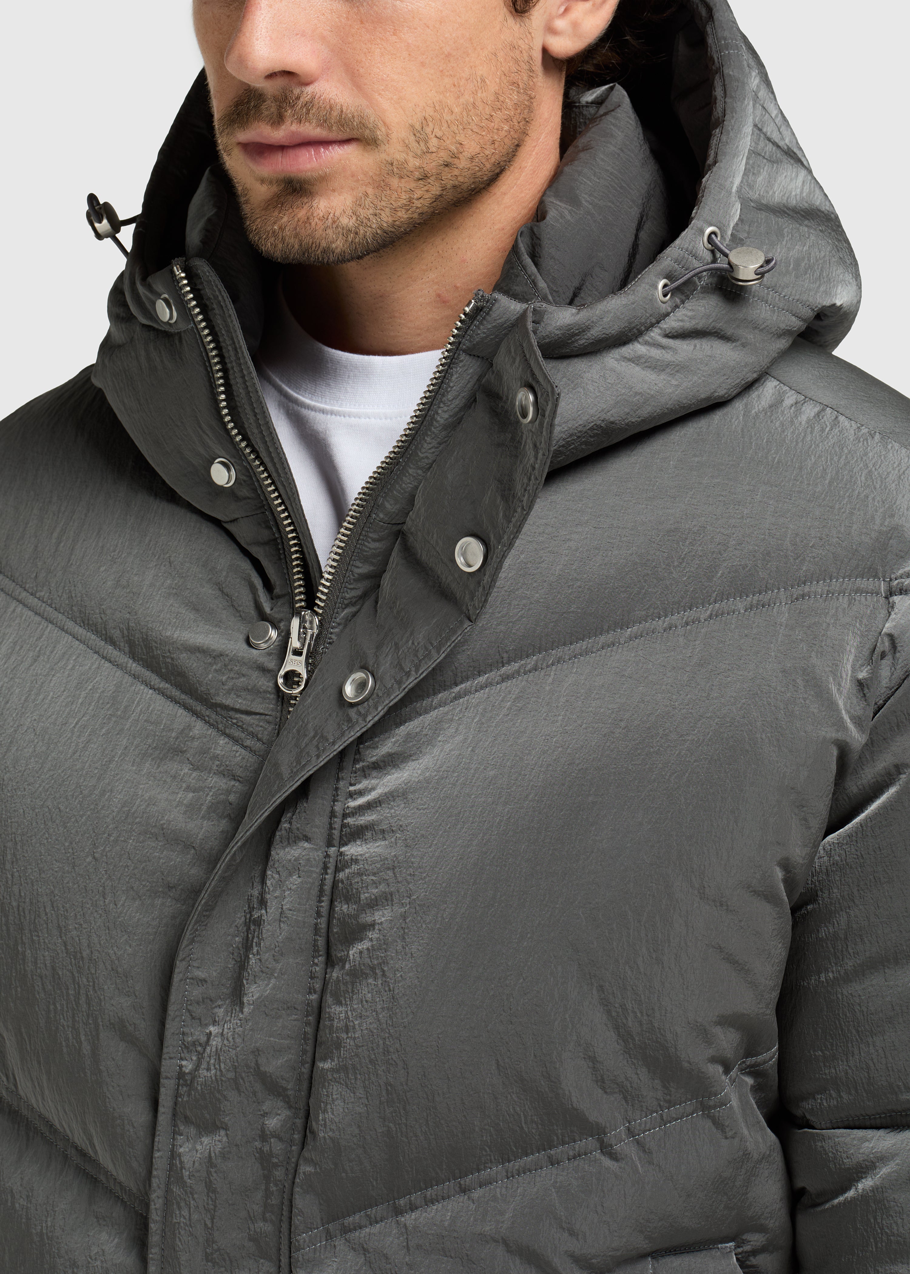 Kapuzen-Steppjacke – Grau