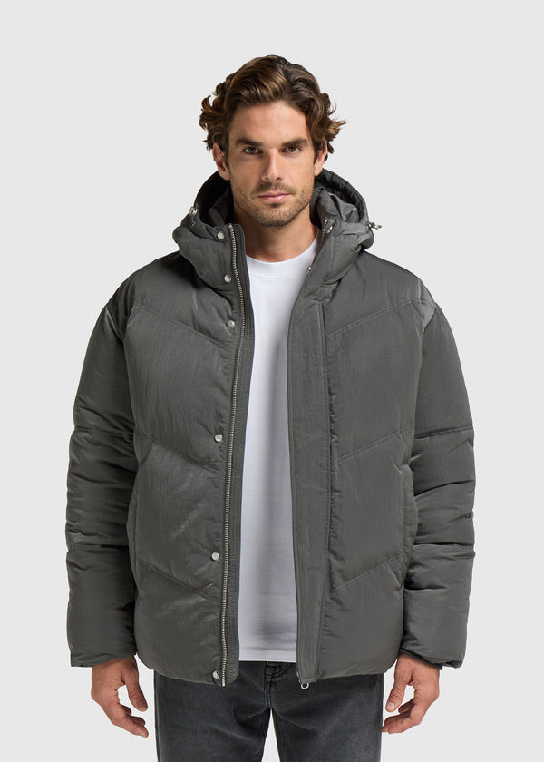 Hooded Puffer Jacket - Grey