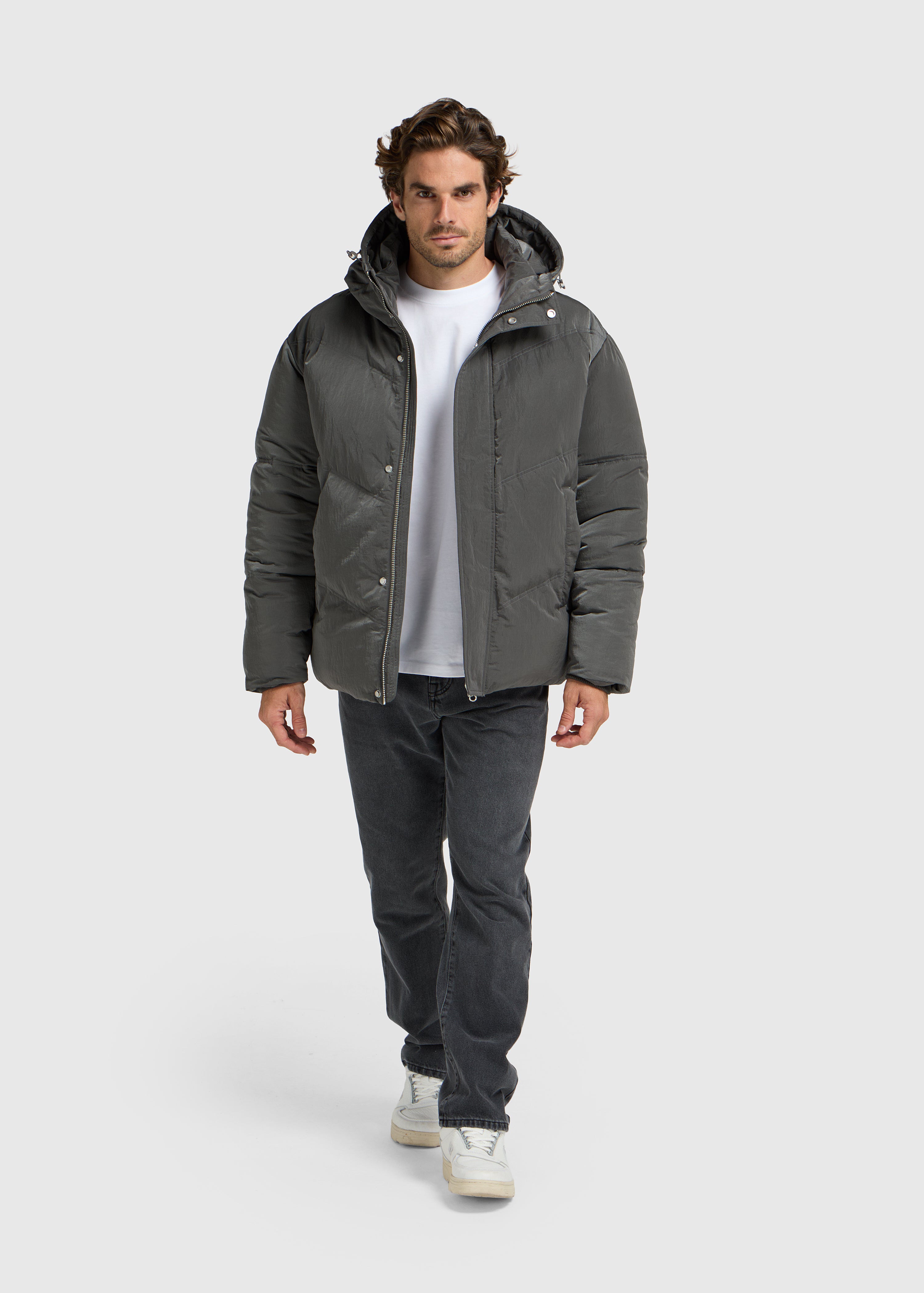 Kapuzen-Steppjacke – Grau