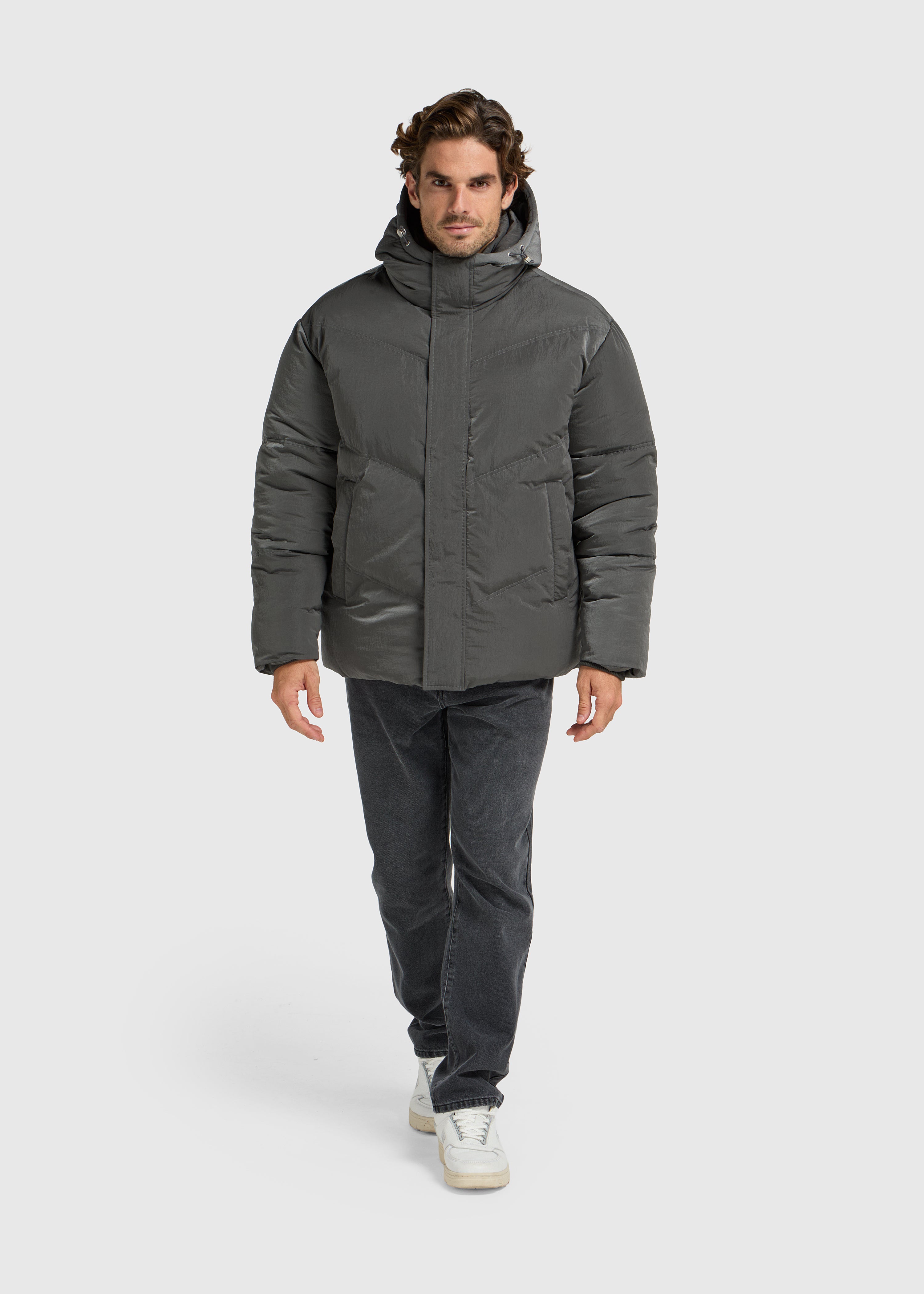 Kapuzen-Steppjacke – Grau