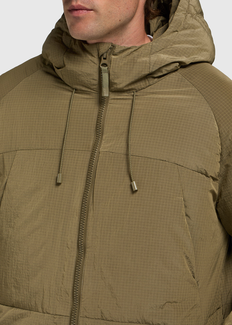 Ribstop Hooded Puffer - Olive Green