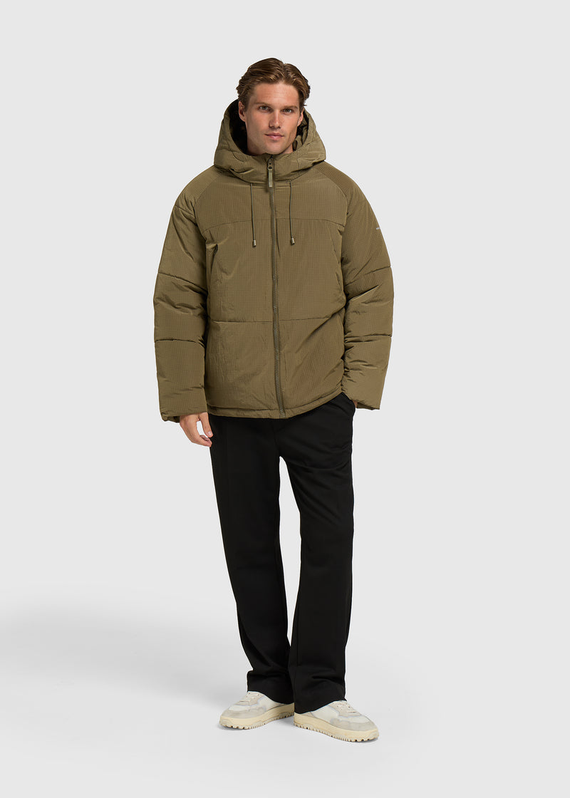 Ribstop Hooded Puffer - Olive Green