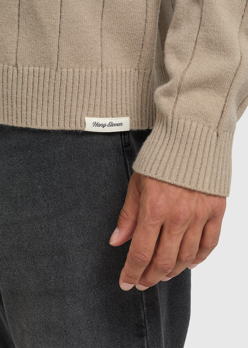 Vertical Stripe Knit Crewneck - Dark Sand