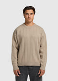 Vertical Stripe Knit Crewneck - Dark Sand