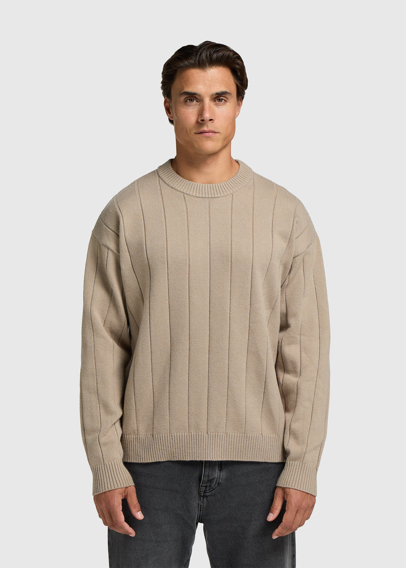 Vertical Stripe Knit Crewneck - Dark Sand