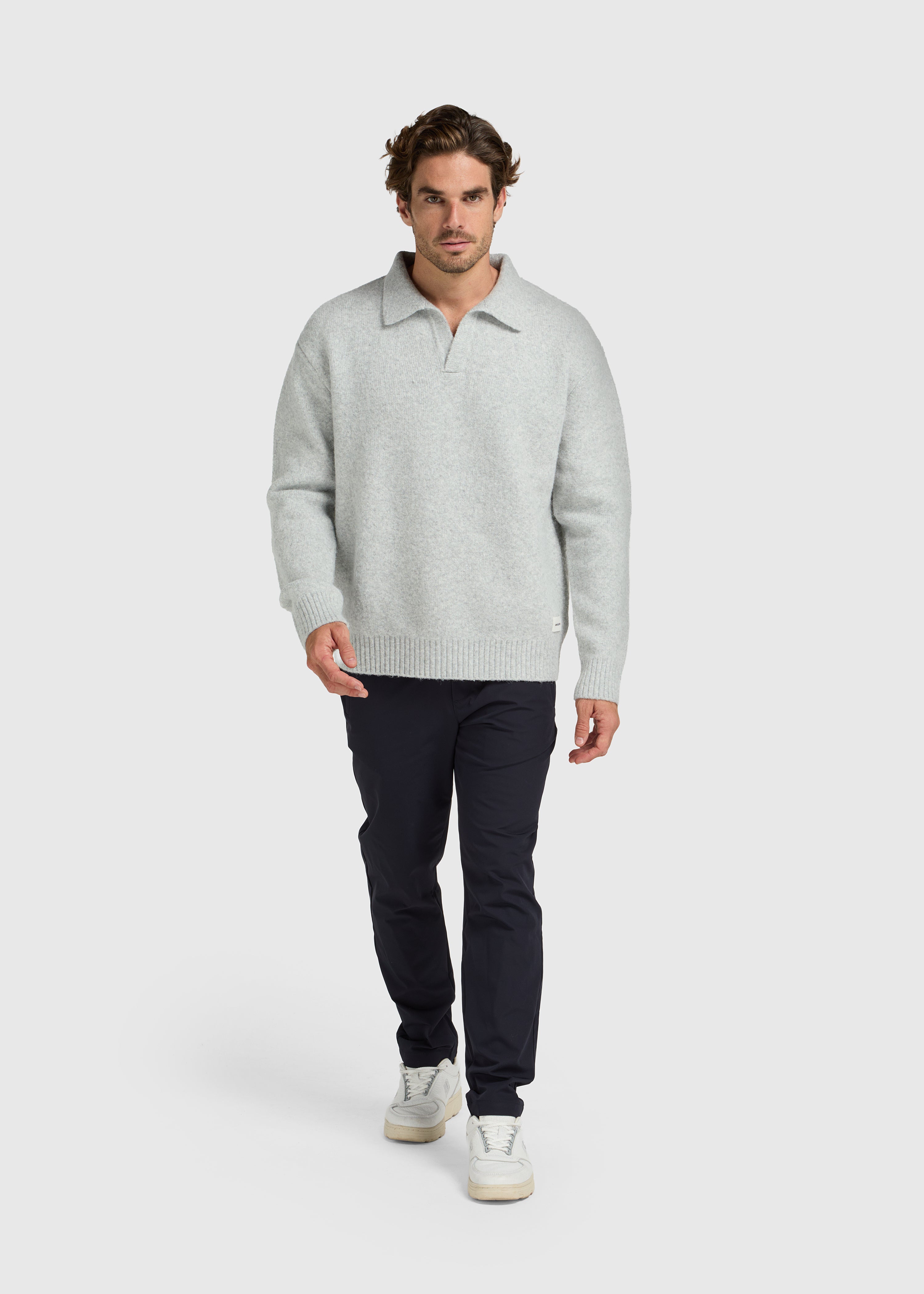 Cozy Knit Polo - Grey Melee
