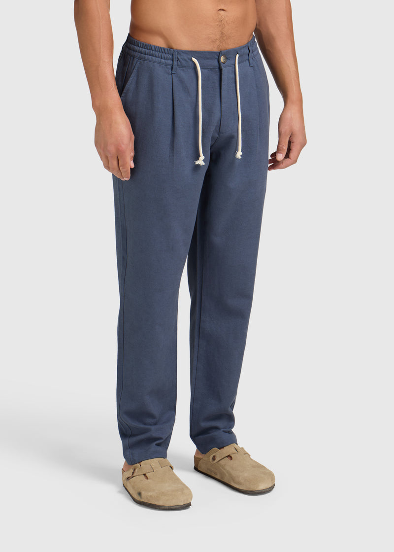 The Pleated Linen Pants - Navy Blue