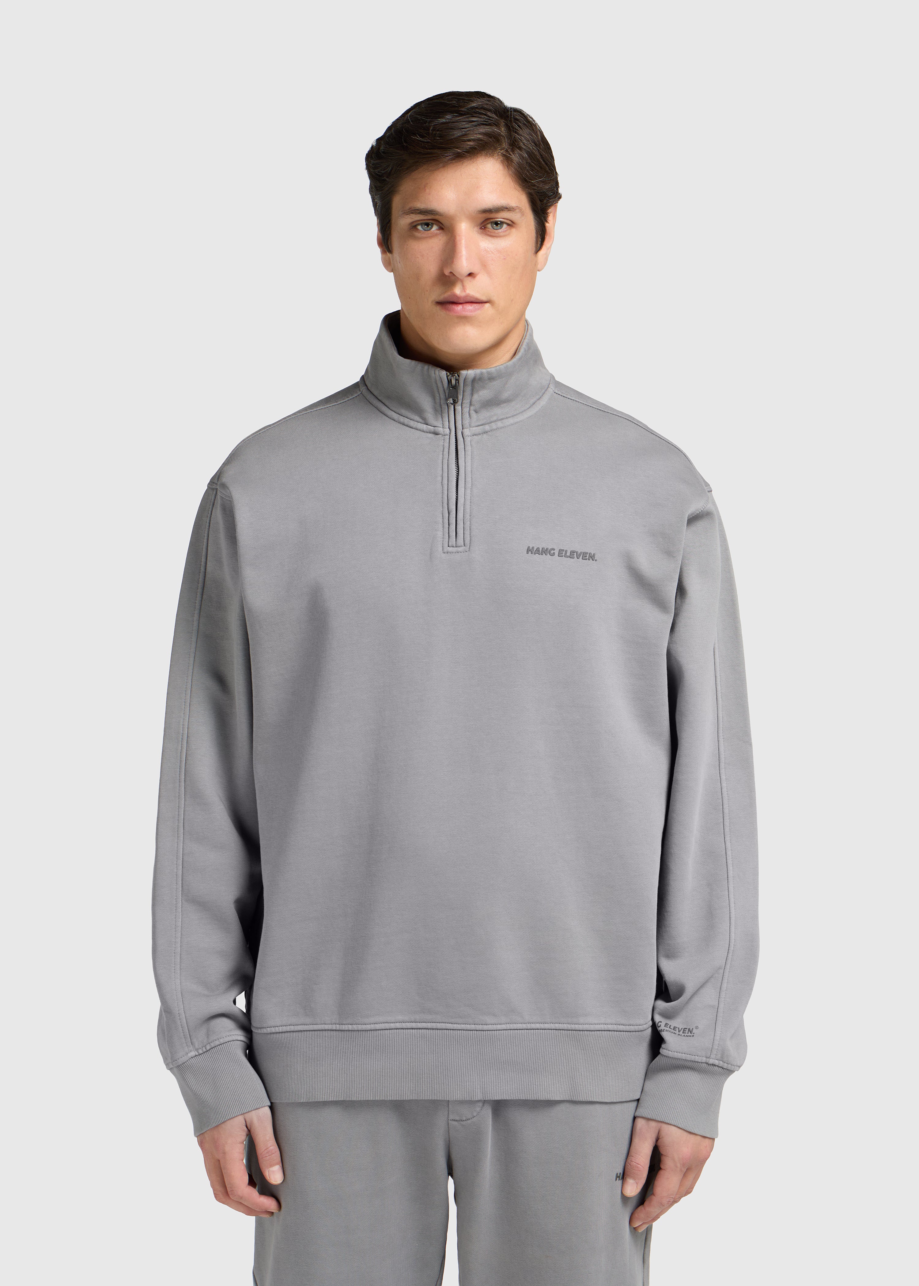 Pull demi-zip Premium Blanks - Gris délavé