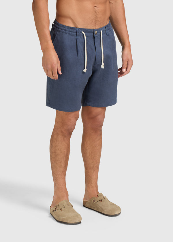 The Pleated Linen Short - Navy Blue